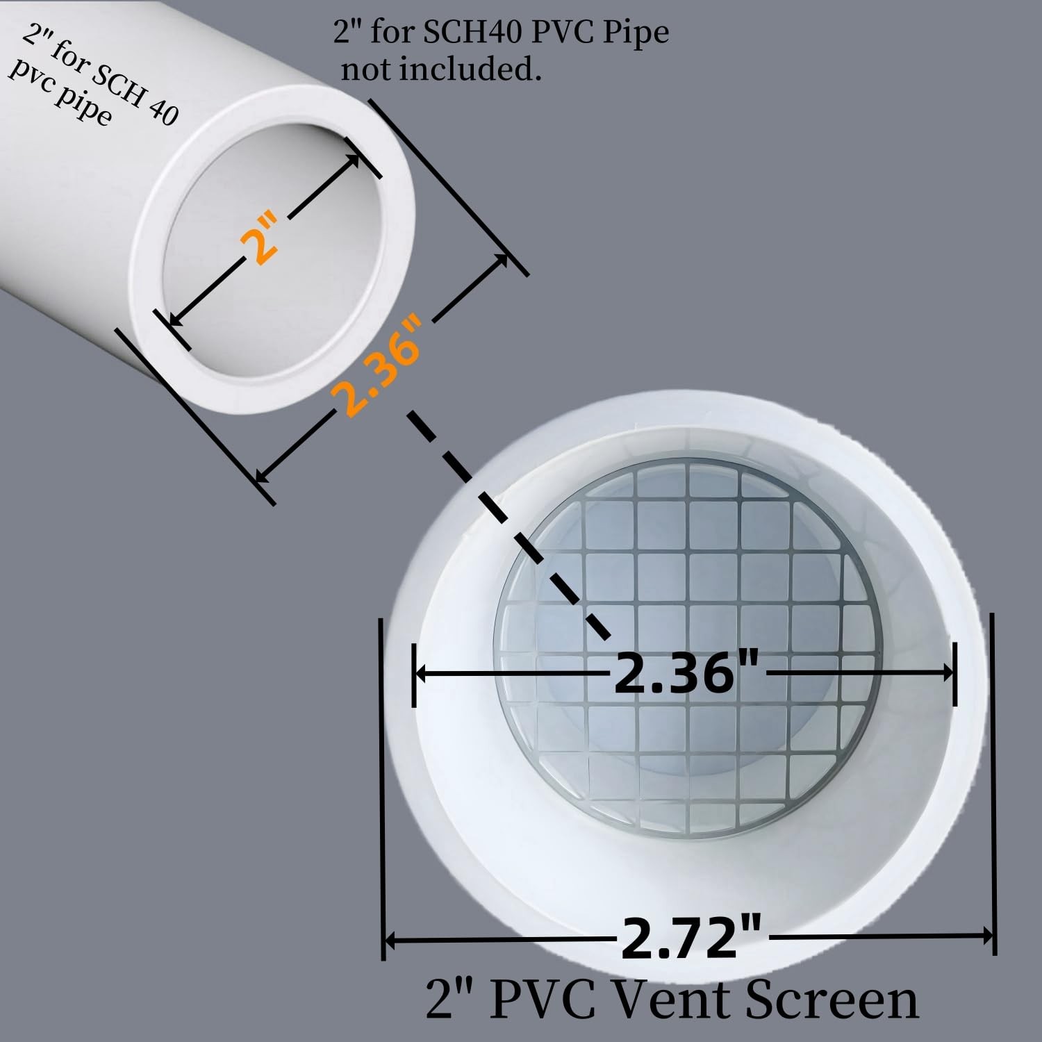 2" PVC Vent Cap with Stainless Fits Standard Pipe, 0 Degrees