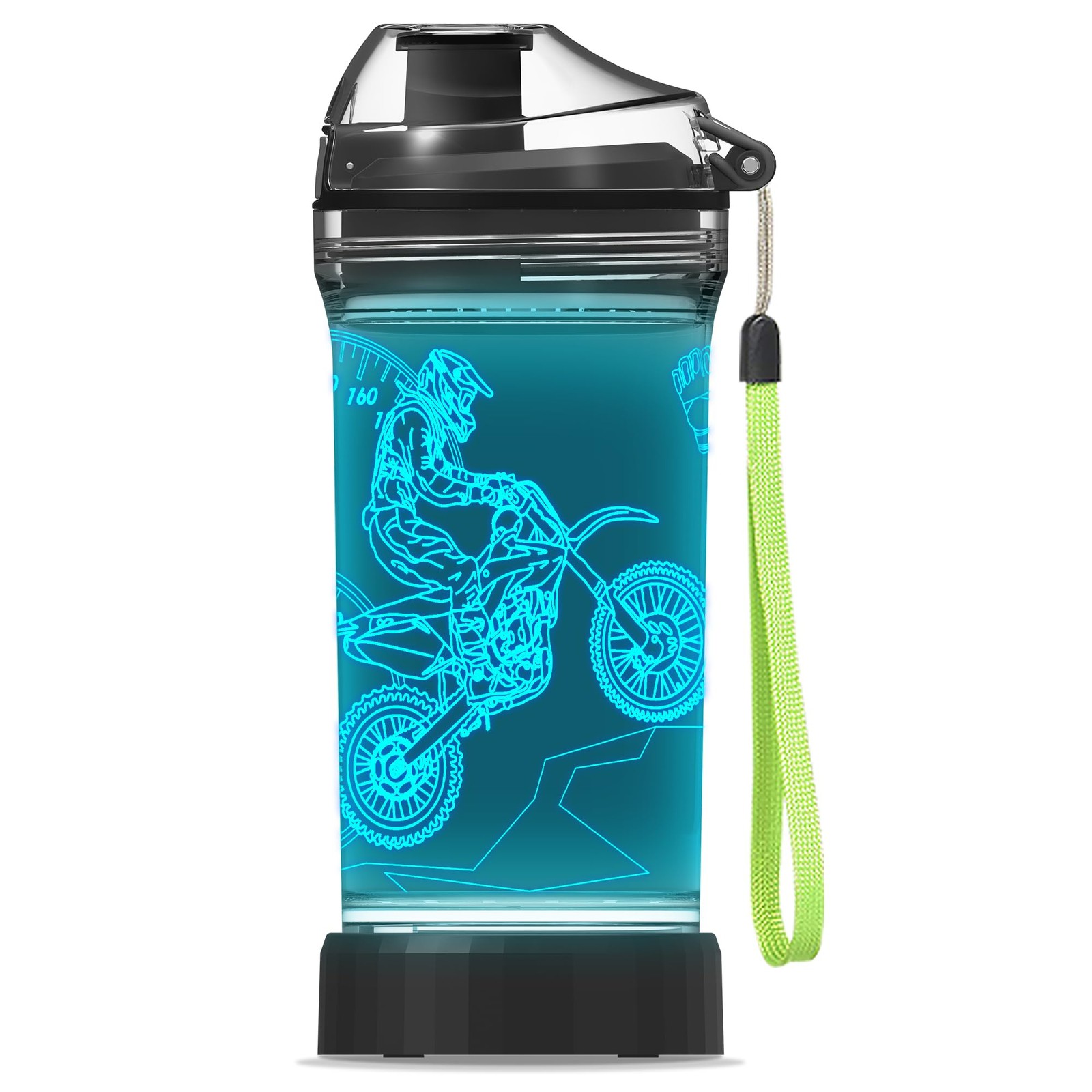 YuanDian Light Up Kids Water Bottle with 3D Dirt Bike Design- 14 OZ Tritan BP...