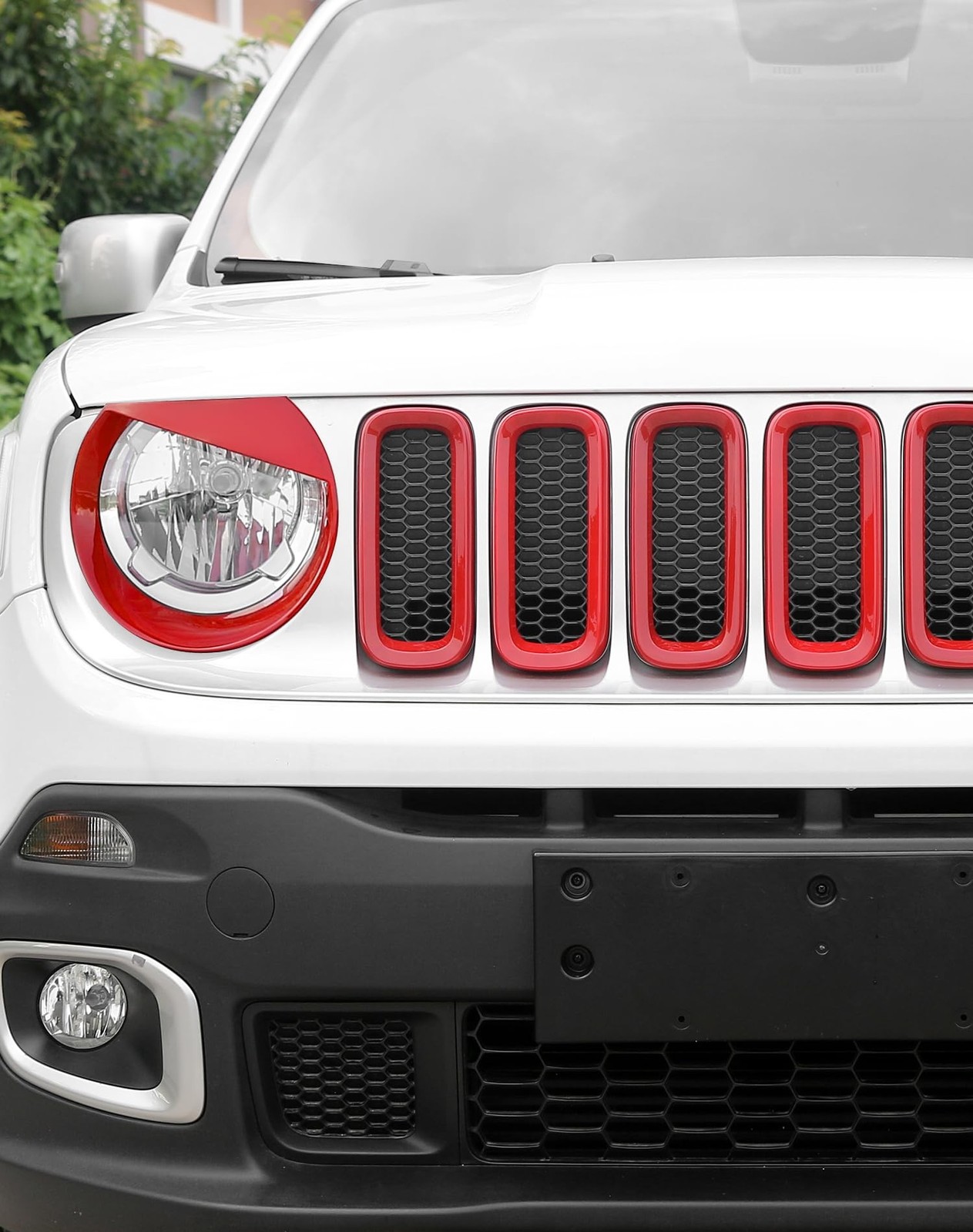 For Renegade Front Grille Inserts & Front Angry Eye Light Headlight Cover Bez...