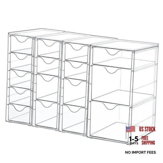 4 Set Acrylic Desk Organizer with 16 Drawers for Office, Makeup | Clear B