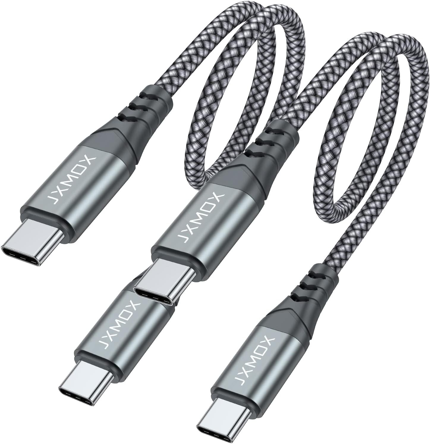 JXMOX USB C to USB C Cable 60W Fast Charging 1FT 2 Pack Type C Charger Grey