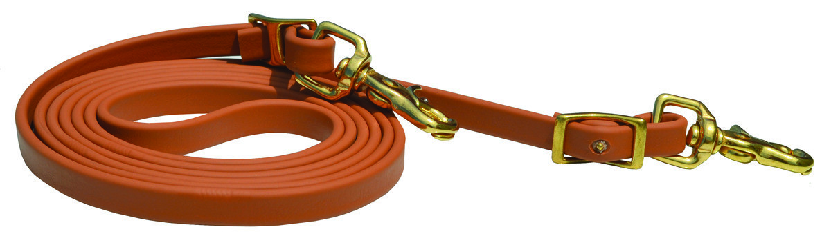 Rein - Roping - 5/8" x 8' - Solid Brass Snap & Buckle - Tan Biothane (F170)