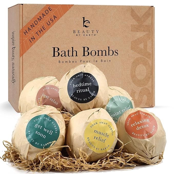 Beauty by Earth Bath Bomb Gift Set – 6 Natural Fizzy Bombs – Organic Spa Gift