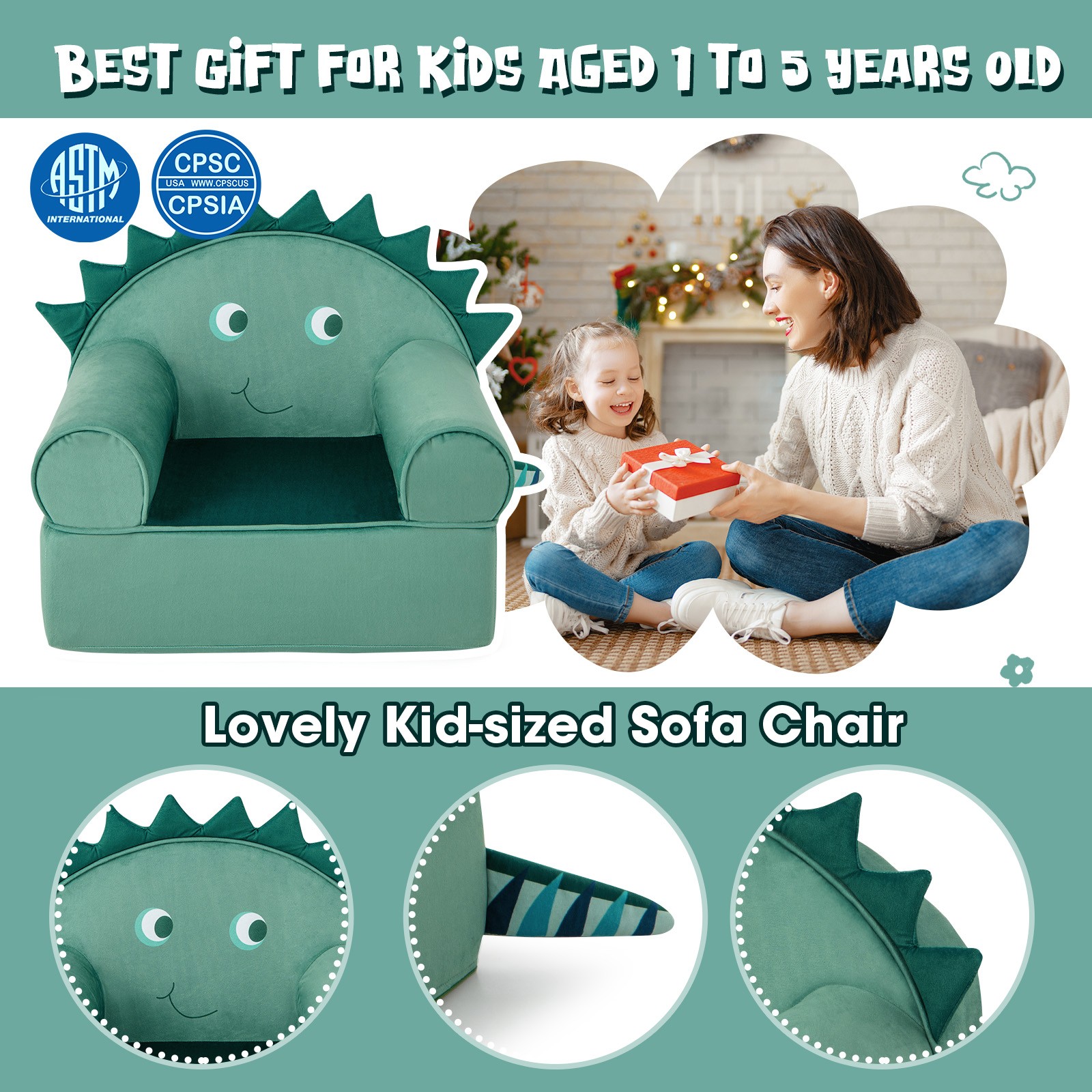Kids Sofa Foam Filled Washable Cover Armchair Dinosaur Toddler Furniture Couch