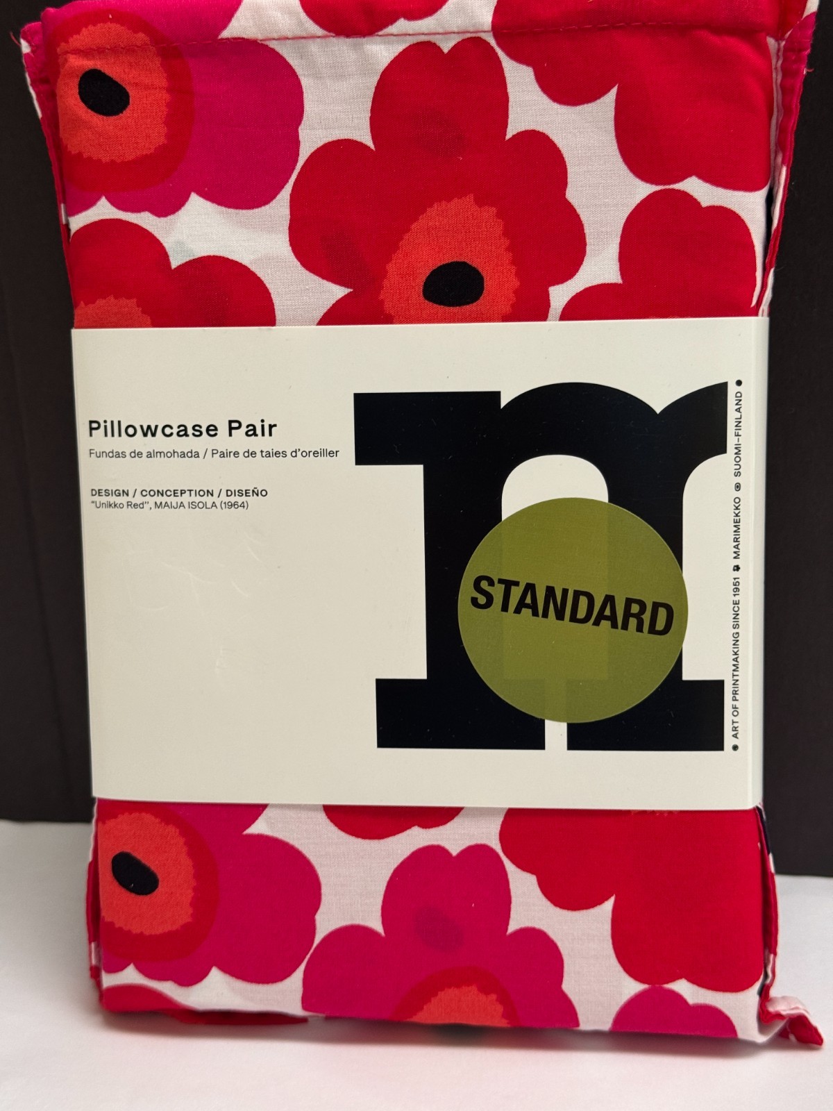 Marimekko UNIKKO Red Floral Standard Cotton Pillowcases Set Maija Isola 1964