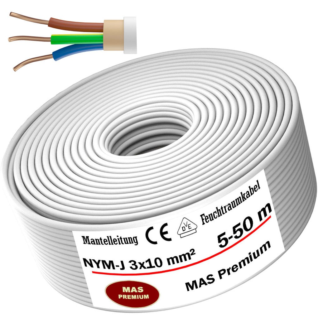 5-50 m wet room cable power cable sheath cable NYM-J 3 x 10 mm² electrical cable