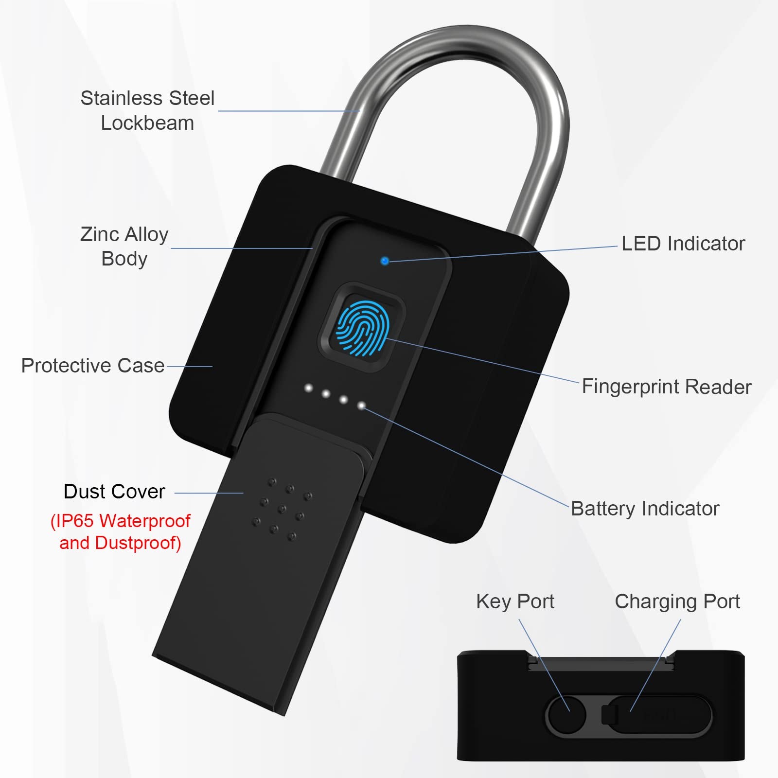 Fingerprint Padlock Dhiedas Heavy Duty Combination Lock Padlock Key Bluetooth