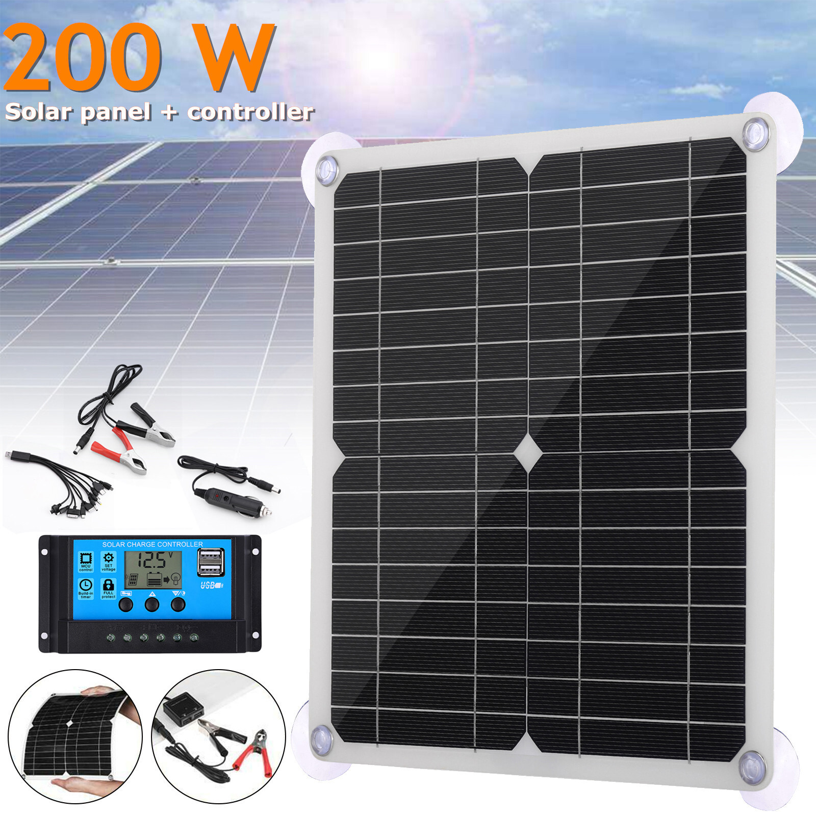200W Solar Panel Kit 12V 100A battery Charger Controller Caravan Boat Outdoor