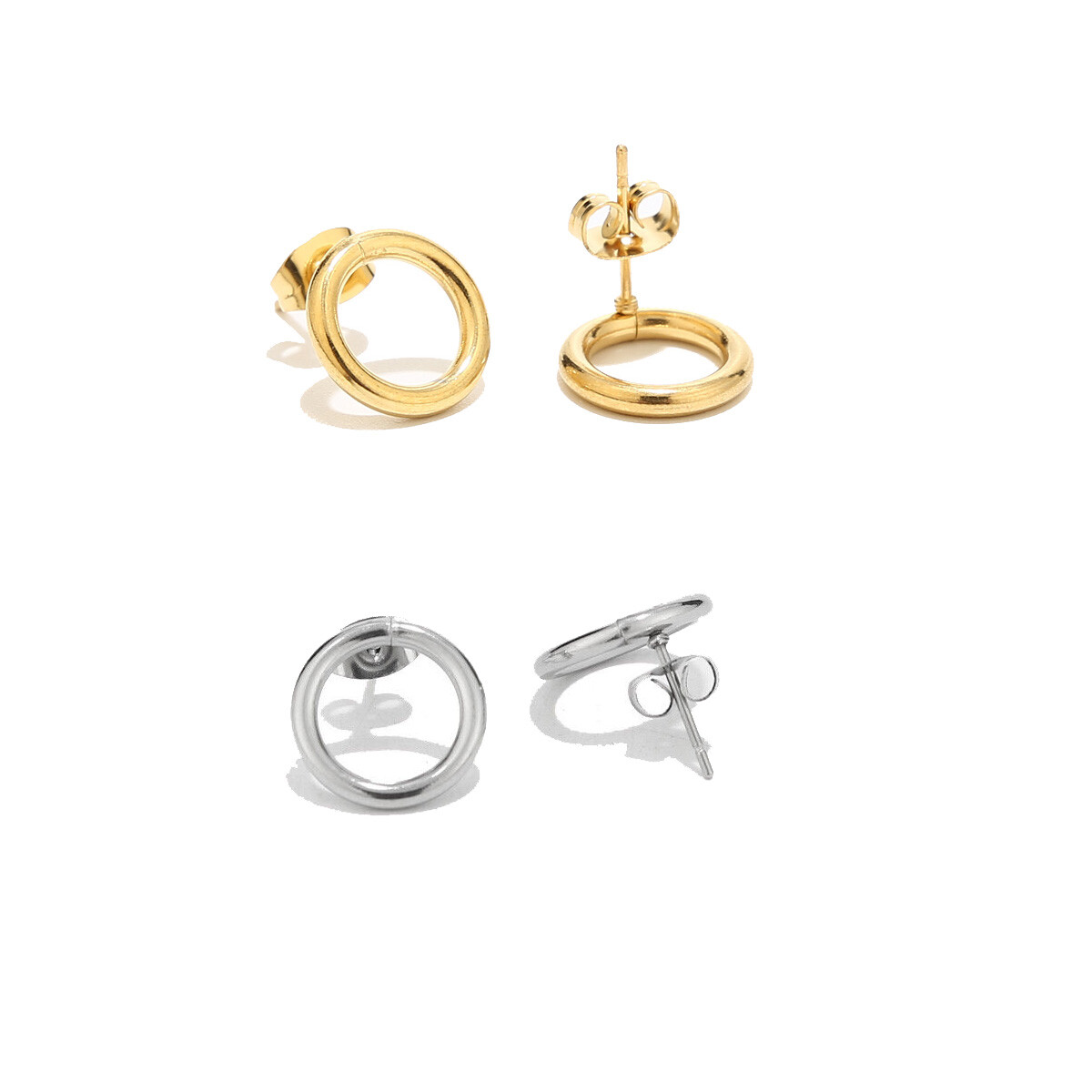20pcs Stainless steel Earring Stud Posts Hollow Round Pin Earrings Gold Earrings