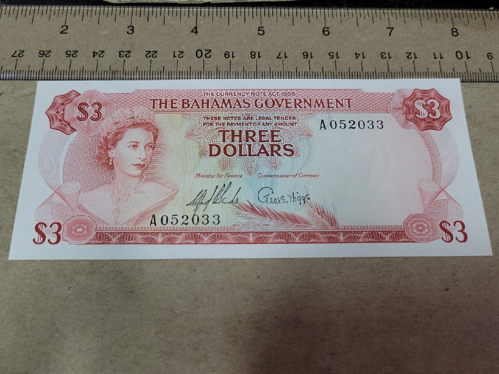 🇧🇸 Bahamas 3 dollars 1965  P-19a P-19 AU/UNC  TDLR Banknote Currency 050423-3