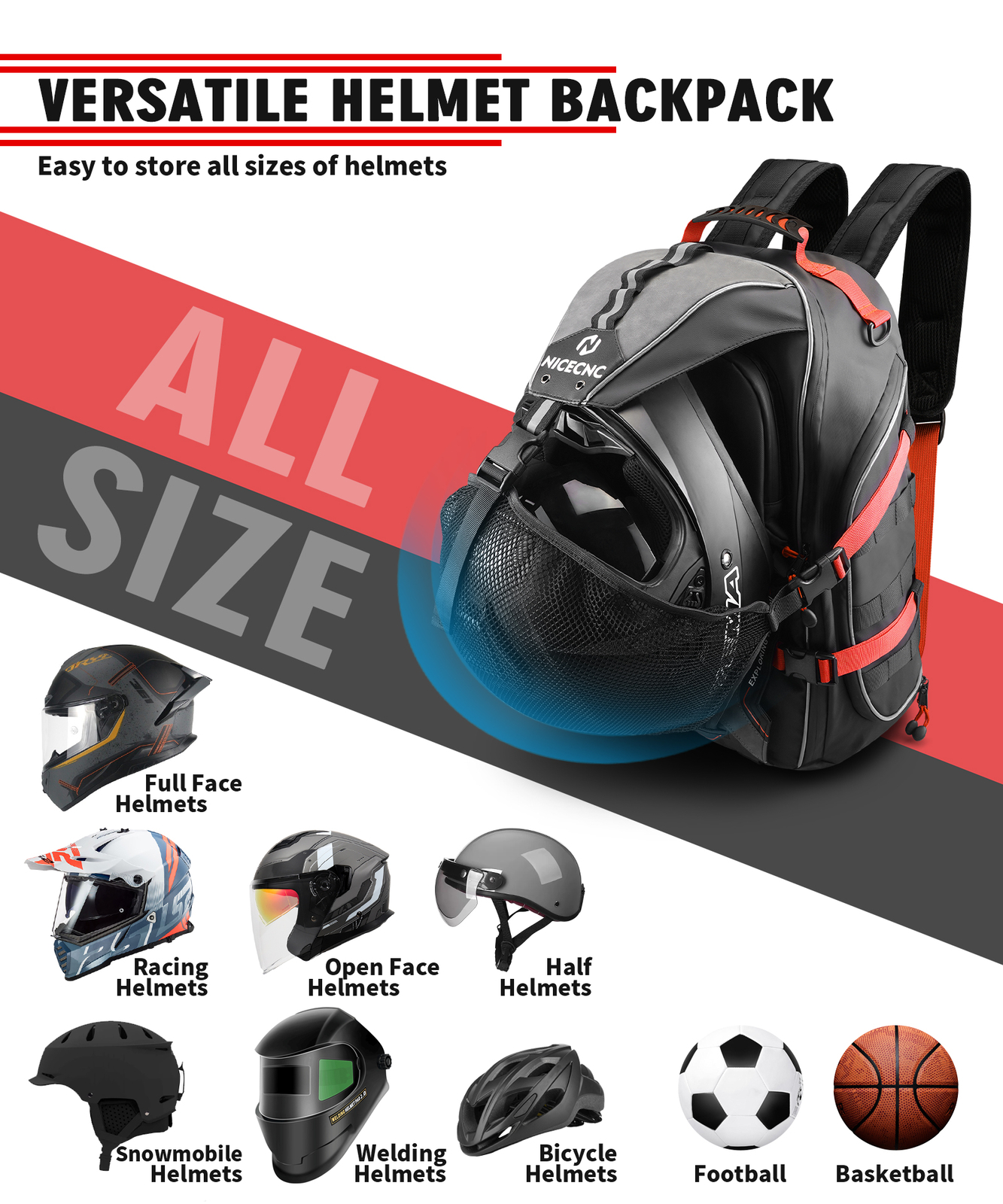 Motorcycle Backpack Waterproof Helmet Luggage Backpack Bag Men Accessories Red