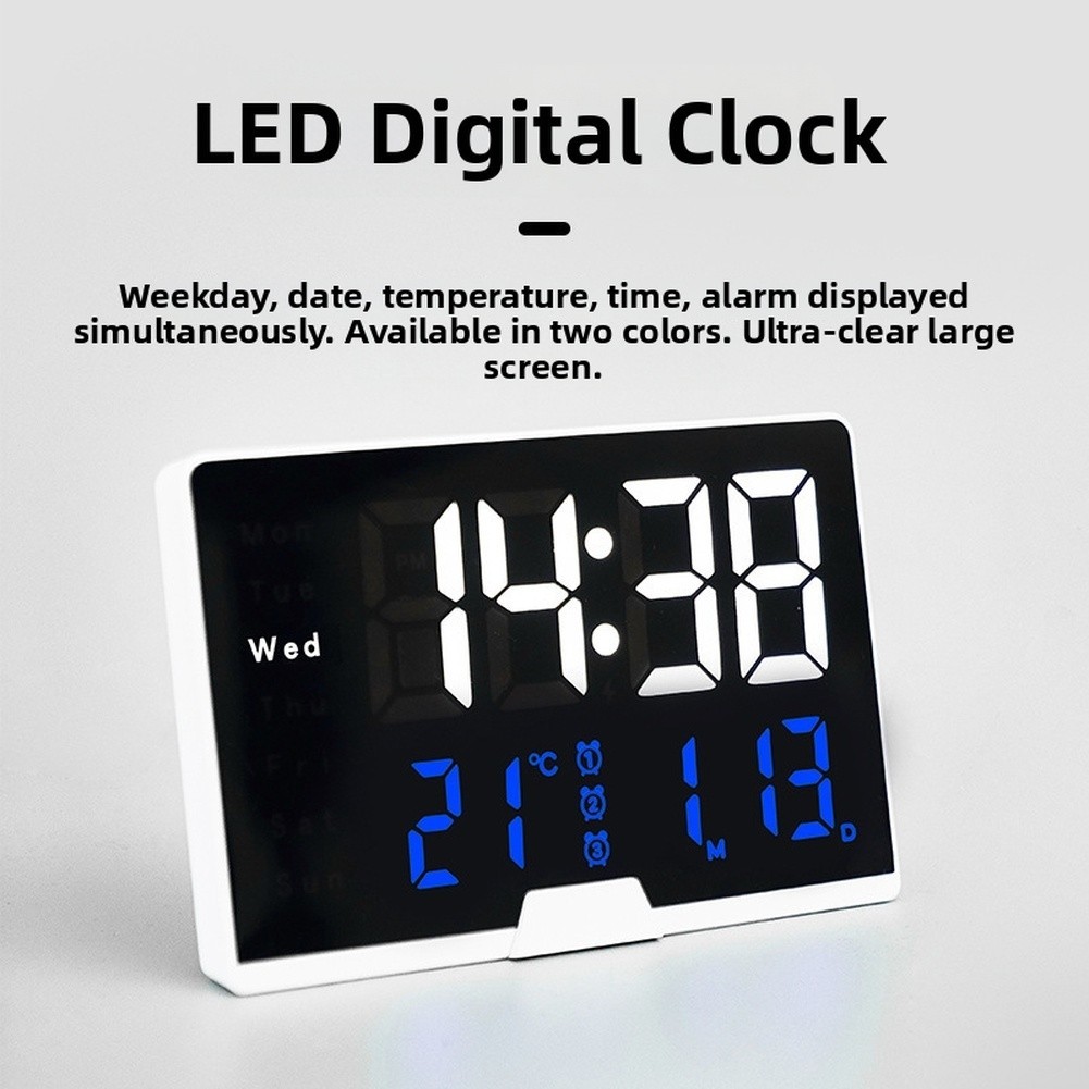 Modern LED Alarm Clock White Large Display Temperature Weekday Date Backlight