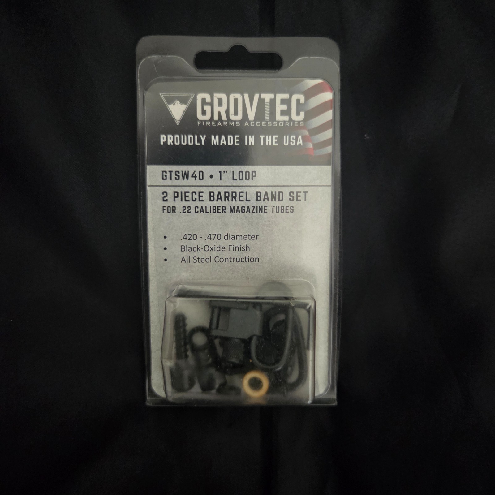 NEW! GROVTEC 2-Piece Barrel Band & Swivel Set fits .420-.470 dia .22LR Mag Tubes