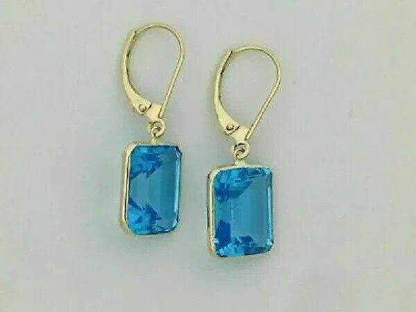 6Ct Emerald Cut Aquamarine Drop/Dangle Women's Earrings IN 14K Yellow Gold Over