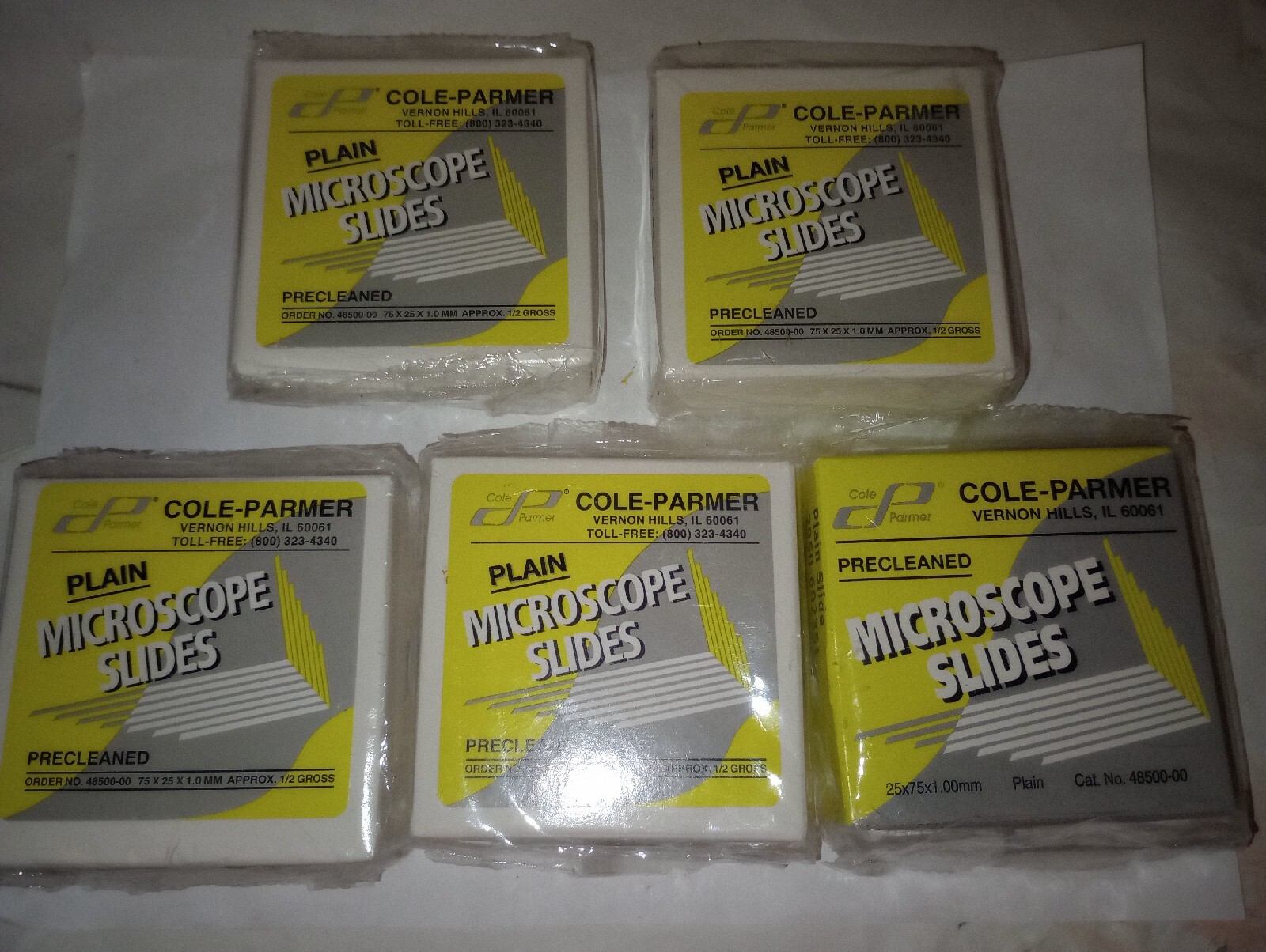 NEW LOT OF 360 COLE-PALMER MICROSCOPE SLIDES 48500-00 75X25X1.0mm 5 SEALED PACKS