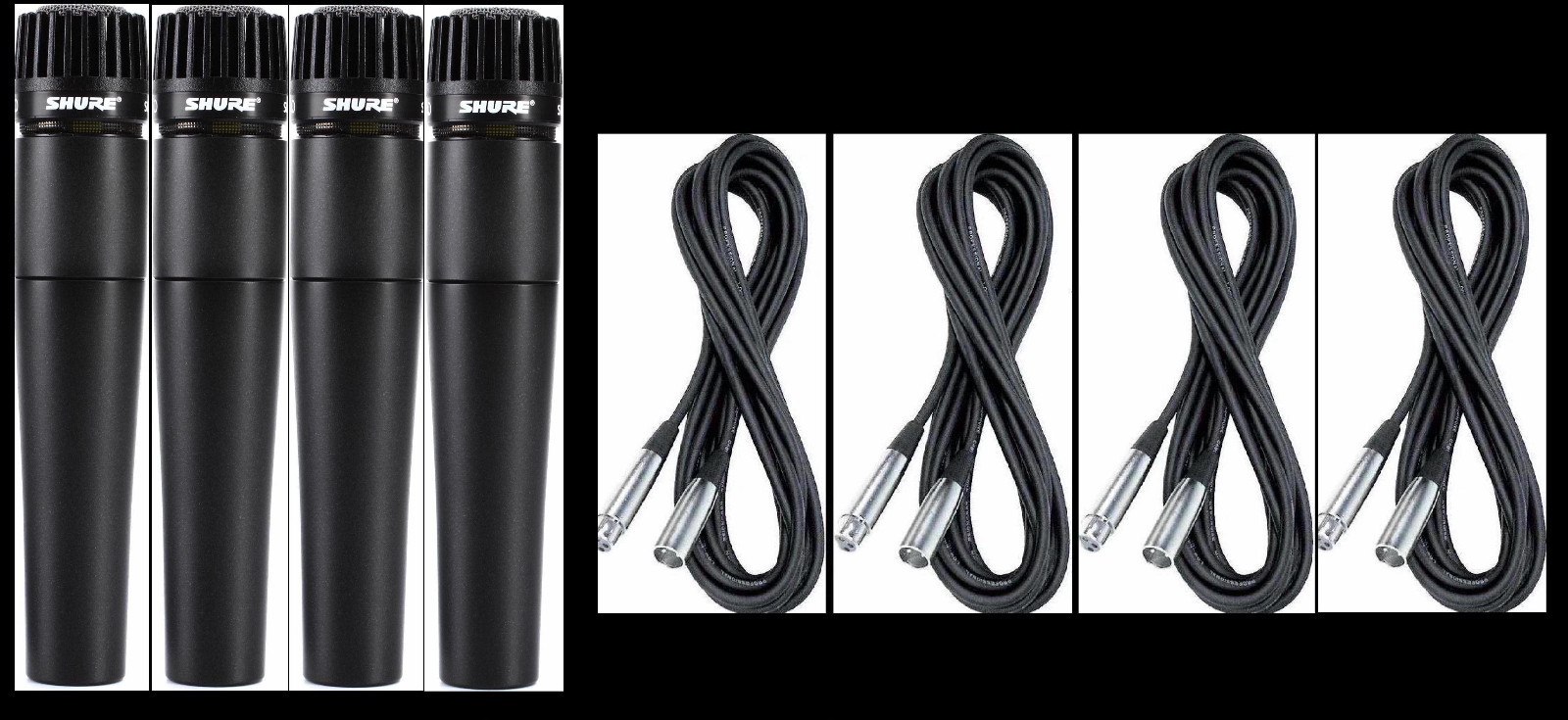 (4) New Shure SM57 Mics with Cables Authorised Dealer Fast Free USA Shipping!