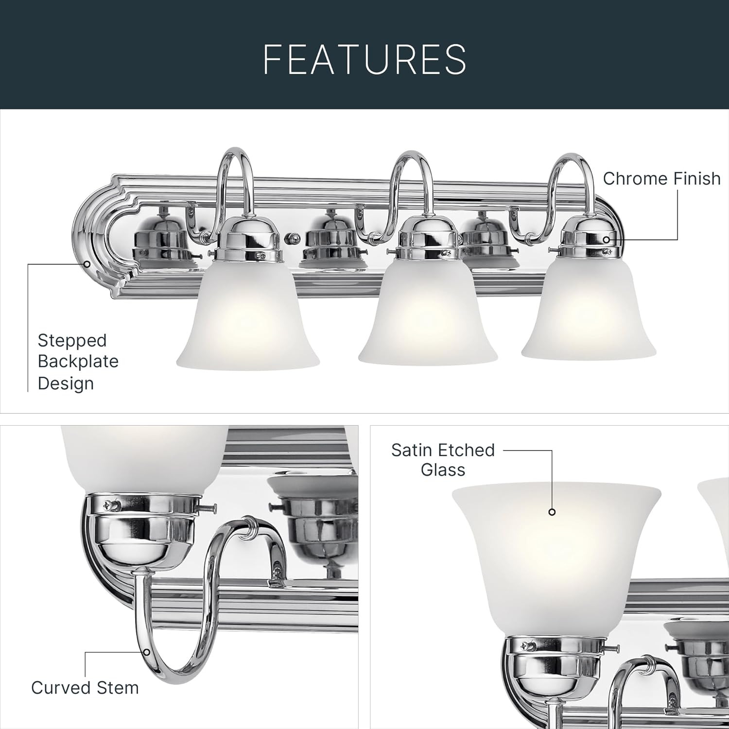 24" 3-Light Vanity Bath Light in Chrome, Modern Bathroom Light with Clear Satin