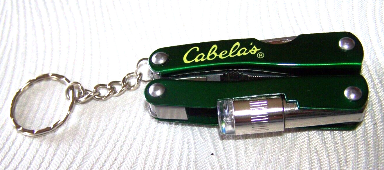 Cabela's Pocket Multi-Tool Flashlight Serrated Knife Can Opener Key chain Pliers