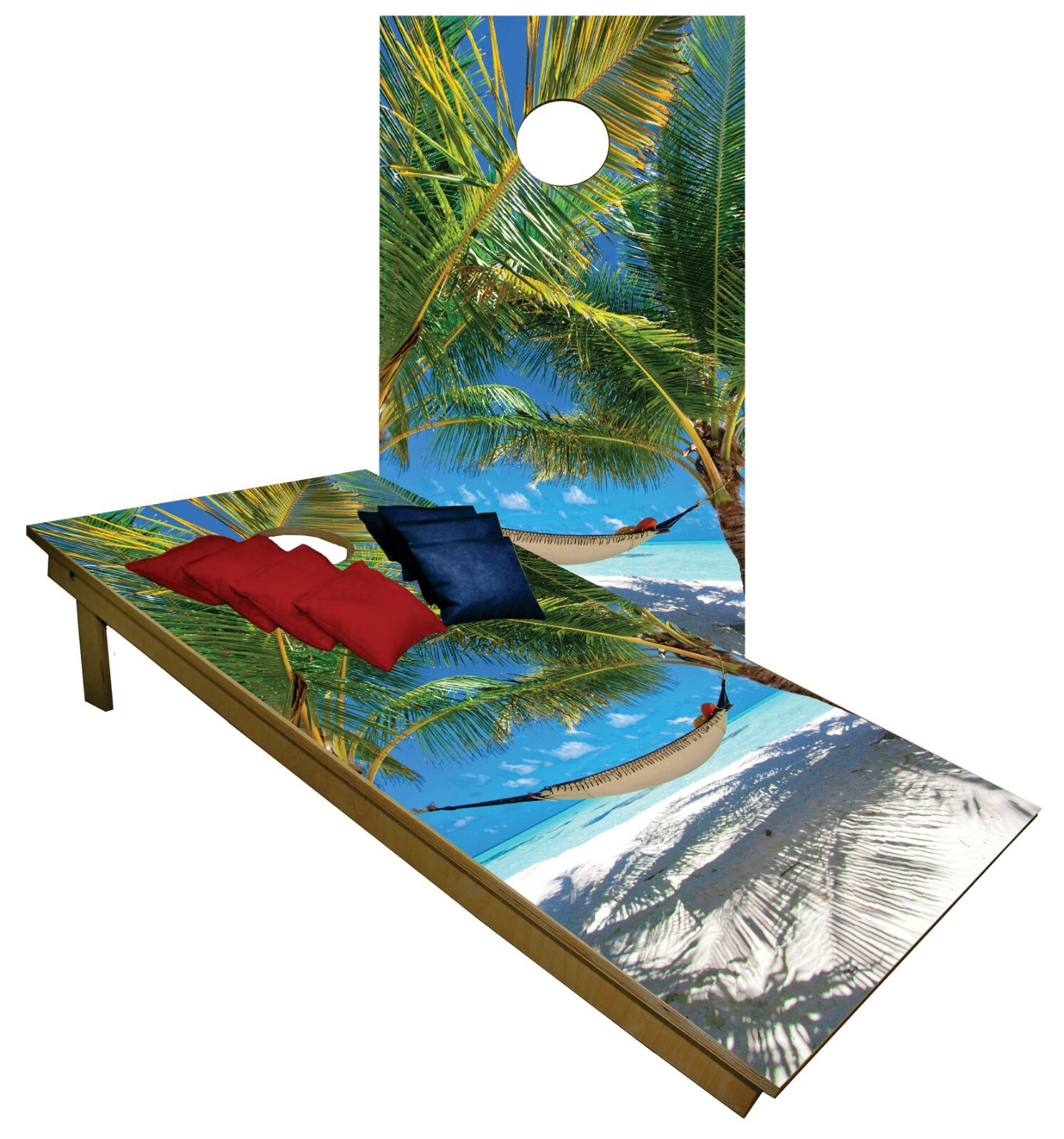 CORNHOLE BEANBAG TOSS GAME w Bags Game Boards Hammock Beach Ocean Sun  Set