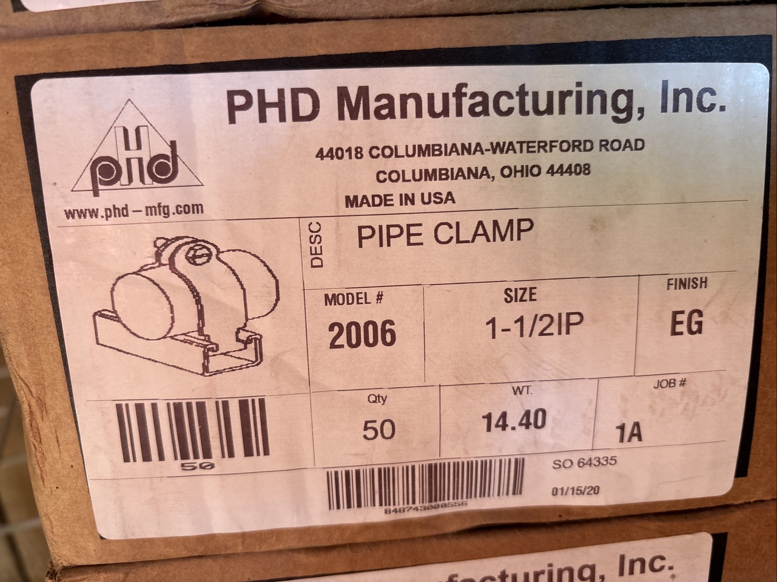 Box of  50 PhD 2006 1-1/2IP Universal Pipe Clamp New Old Stock