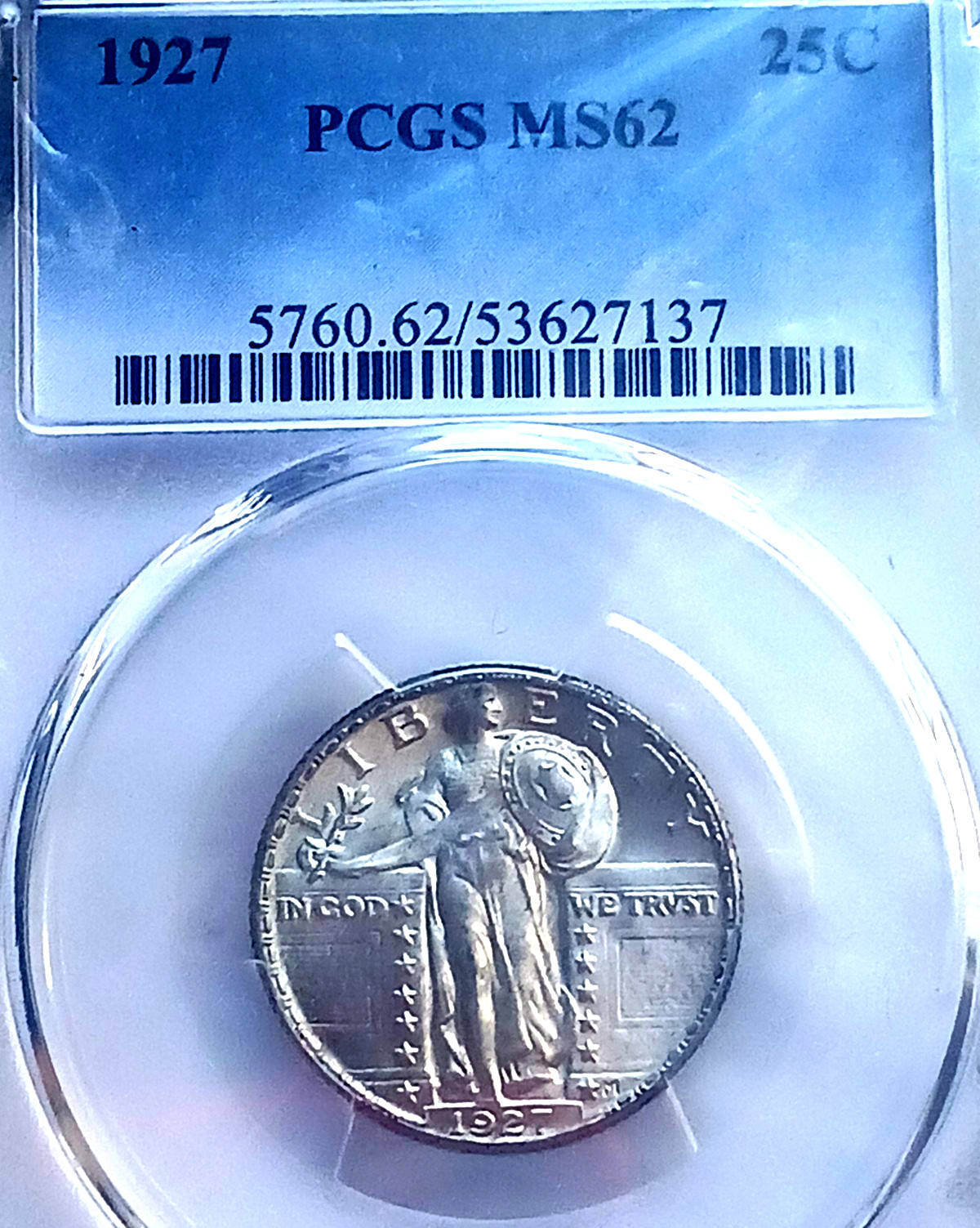 1927 P STANDING LIBERTY QUARTER PCGS MS 62 BEAUTIFUL PIECE