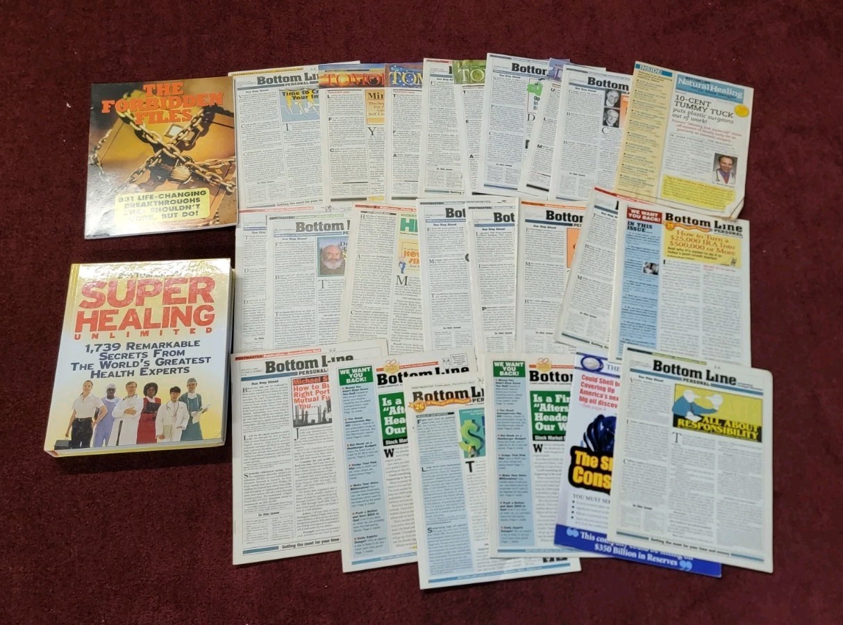Lot Of 27 Bottom Line Phamplet Inserts Super Healing Book Forbidden Files 95-08