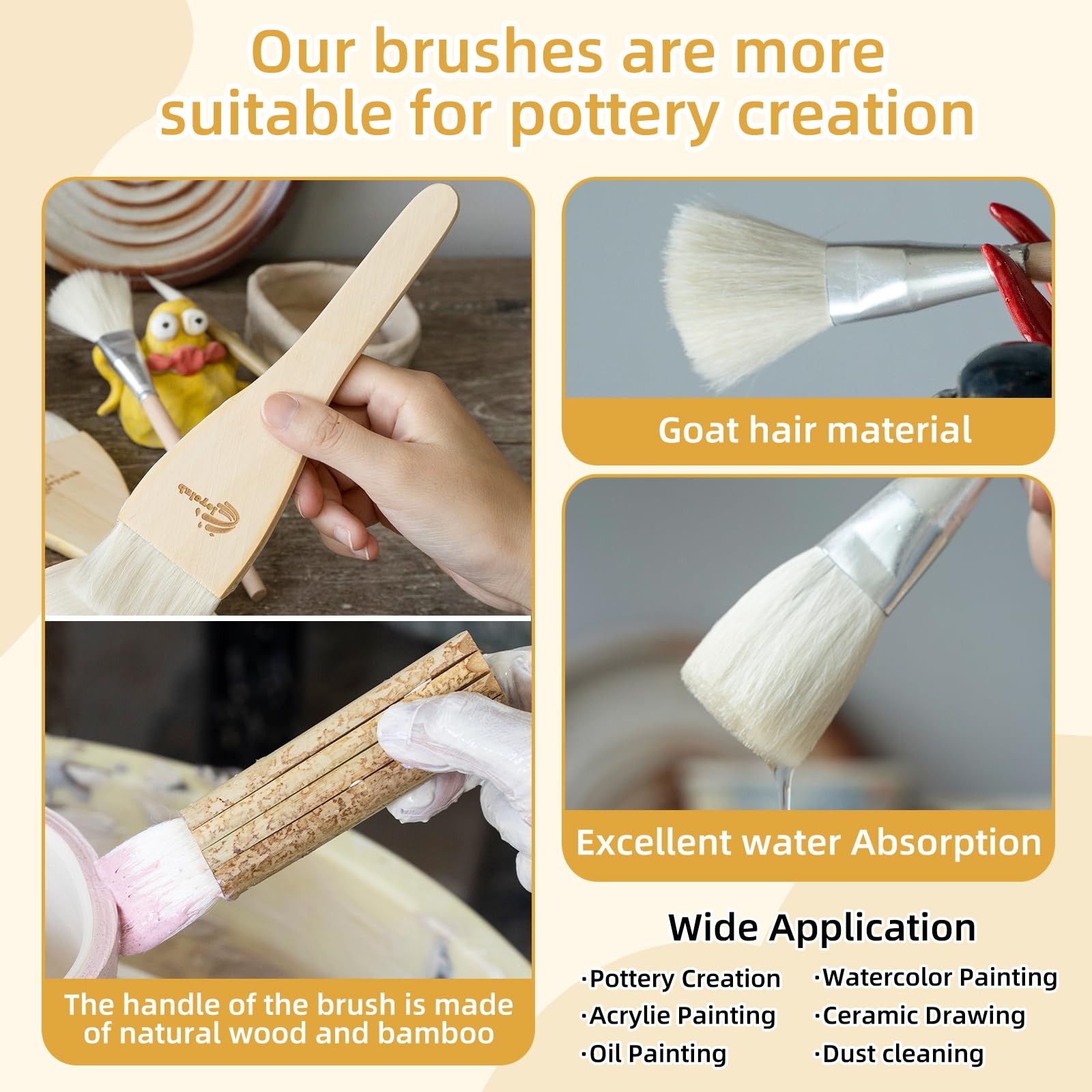 Glaze Brushes Pottery Tools,10 PCS Painting Ceramic Brush Set, Different Shap...