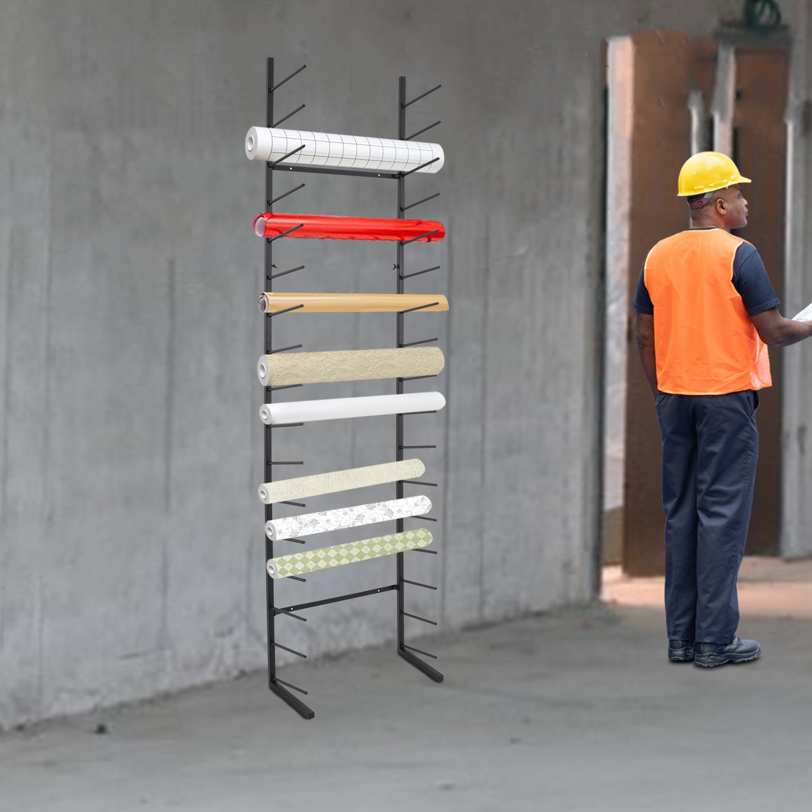 17-Tier Wall Mounted Blueprint Storage Rack for Organized Drawings