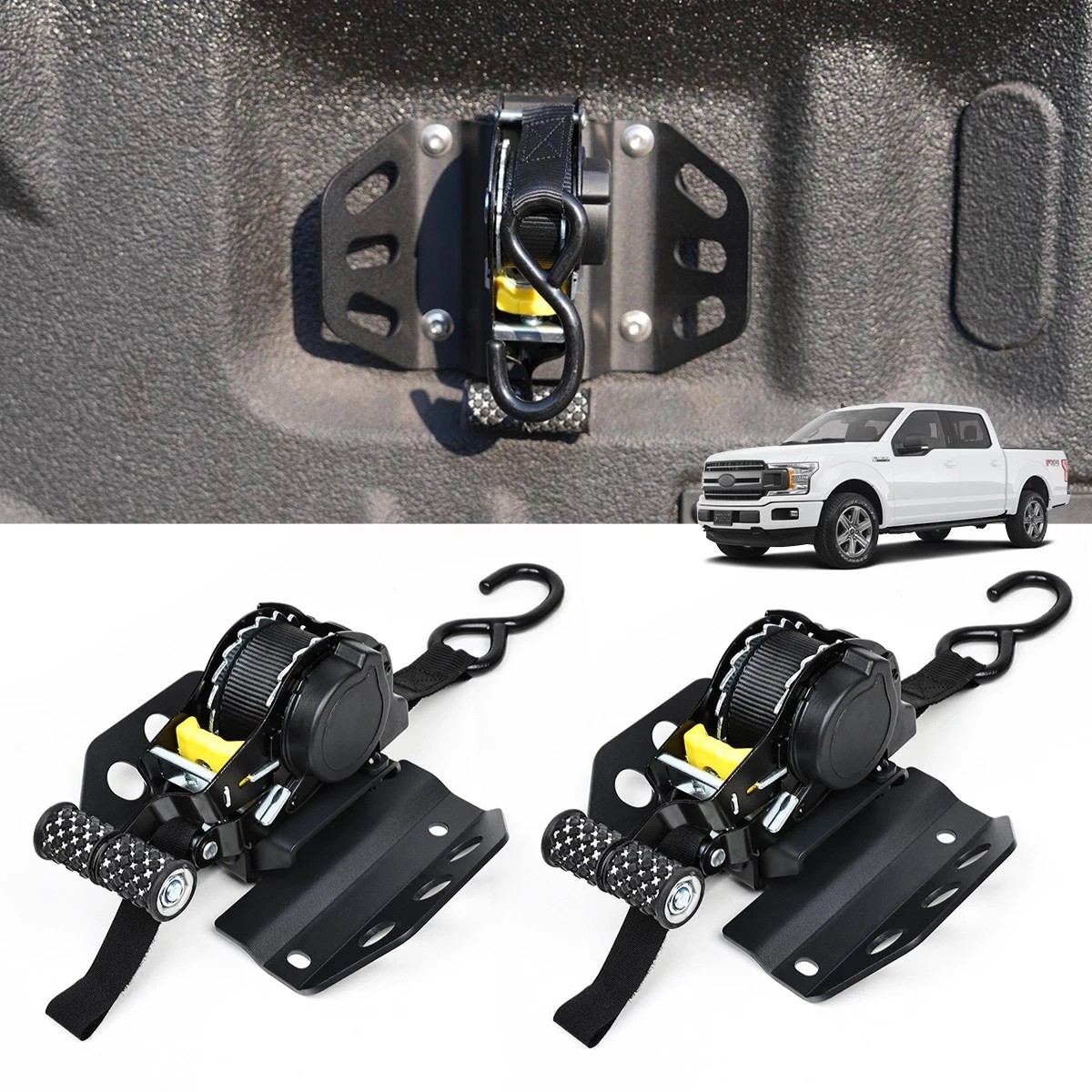 Retractable Ratchet Straps 10ft Tie Down for Ford F150 F250 Truck Bed Ratchet