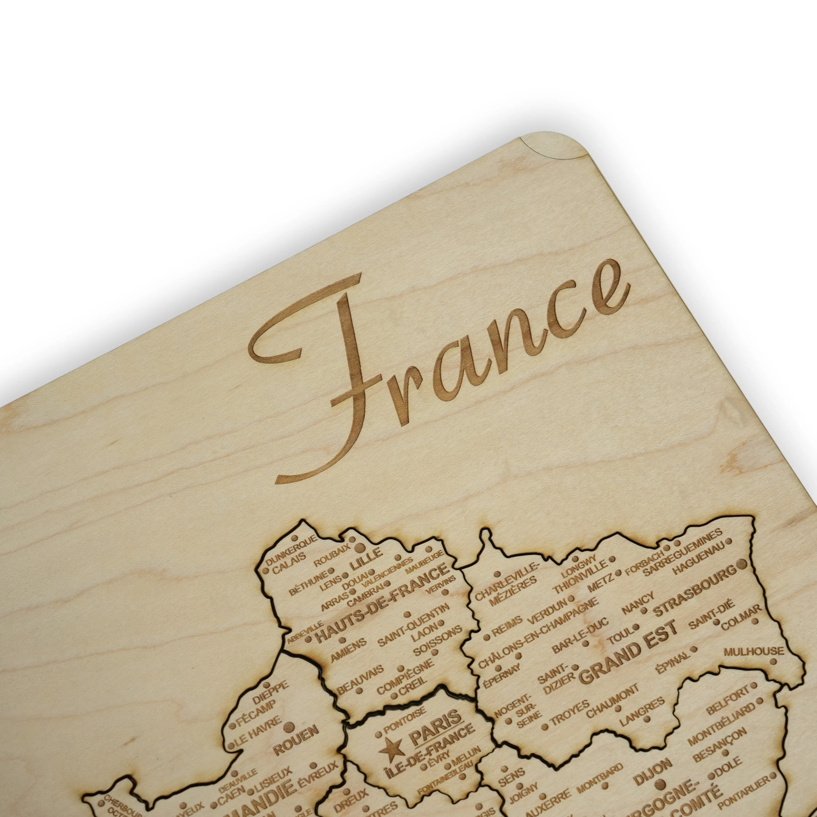 France Puzzle Map - Art Kit - Raw Wood 12x18 Inches - 14 Pieces - With Stand