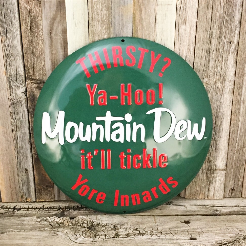 Mountain Dew Soda Pop Cola Button Domed 14" Embossed Metal Tin Sign Vintage New