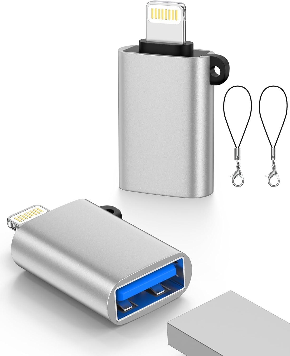 Lightning Male to USB Female Adapter, USB to iPhone OTG Dongle Adapter, 2-Pack U