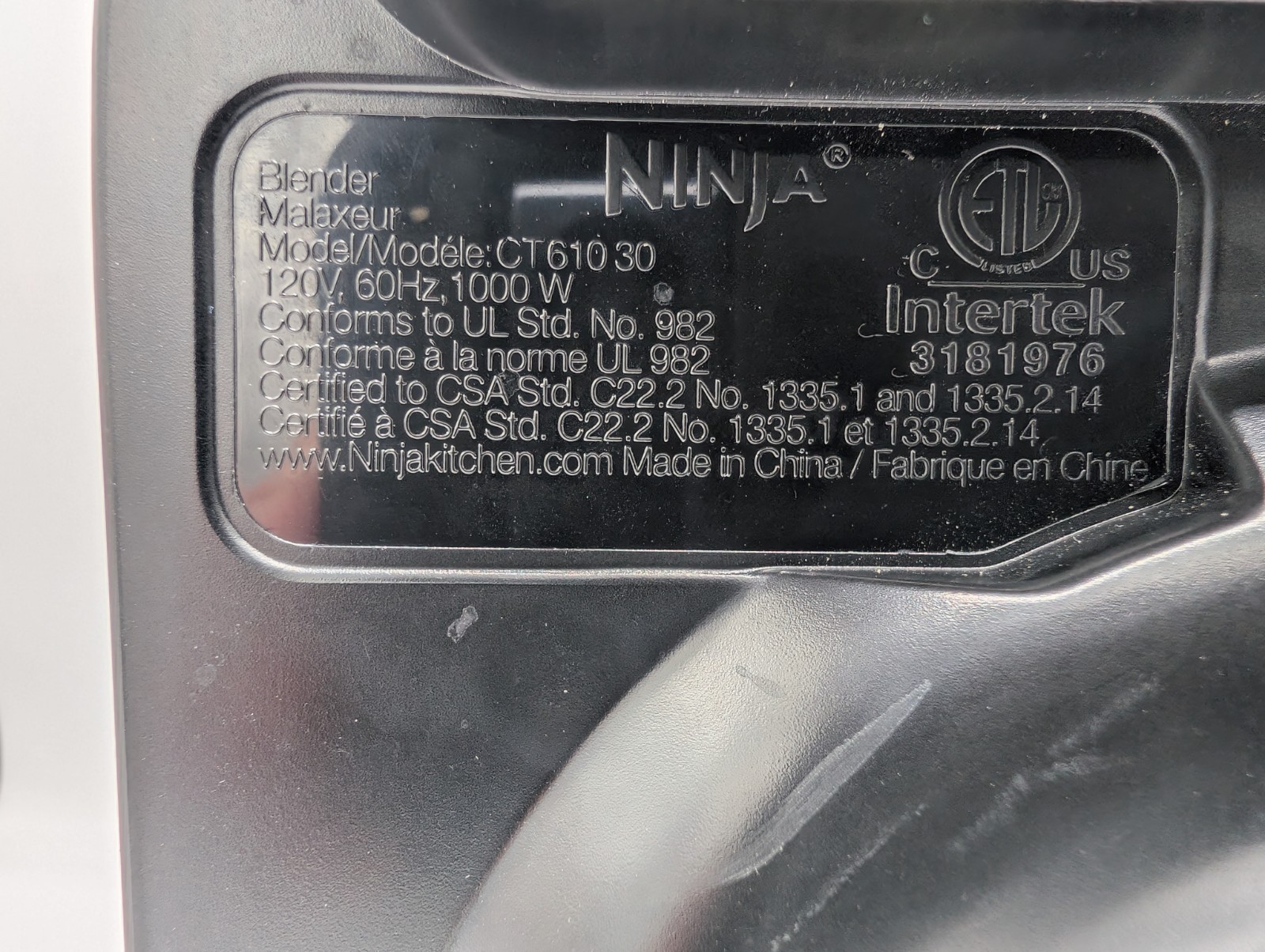 Ninja Pro Touch Blender Base Only for Model CT610 Auto IQ Technology Tested
