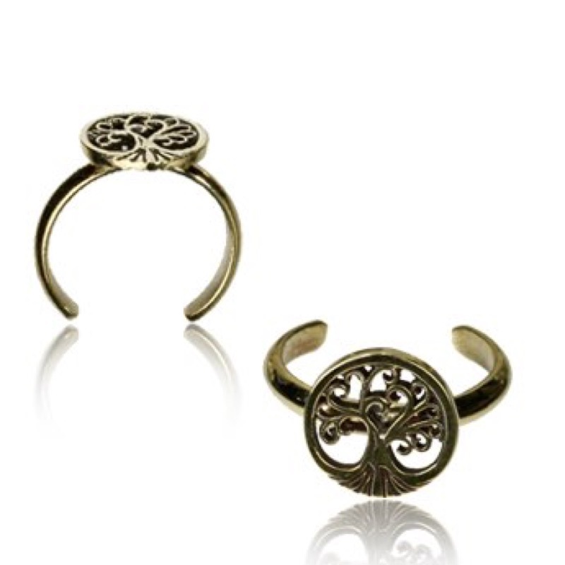 SOLID BRASS TRIBAL TOE RING ADJUSTABLE TREE OF LIFE MID-RING ORNATE BOHO GYPSY