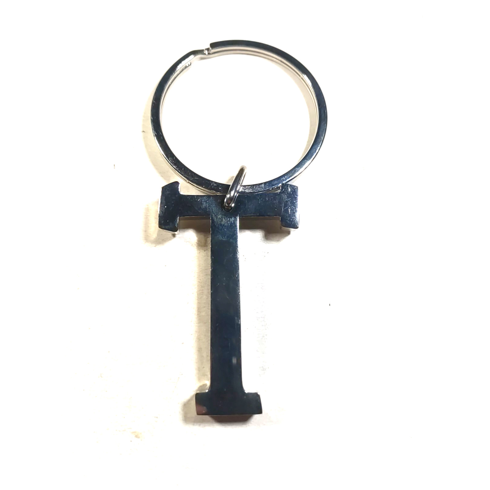 Silver Tone T Keychain Large Security Heavy Metal