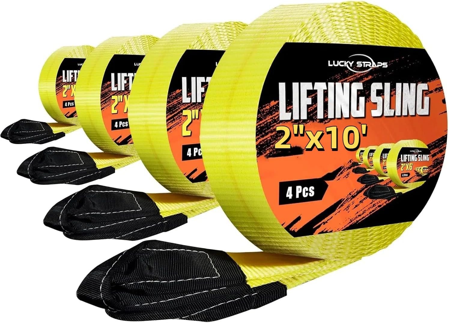 4 Pcs Twisted Eye Lifting Sling with UV Resistance, Lucky Straps 10' x 2"