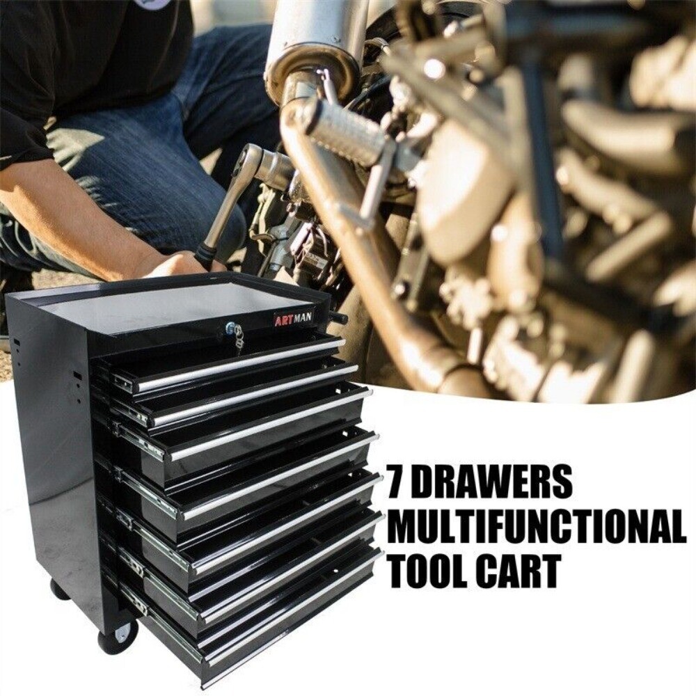 7 Drawers Rolling Tool Box Cart Tool Storage Cabinet Steel Lockable Tool Chest