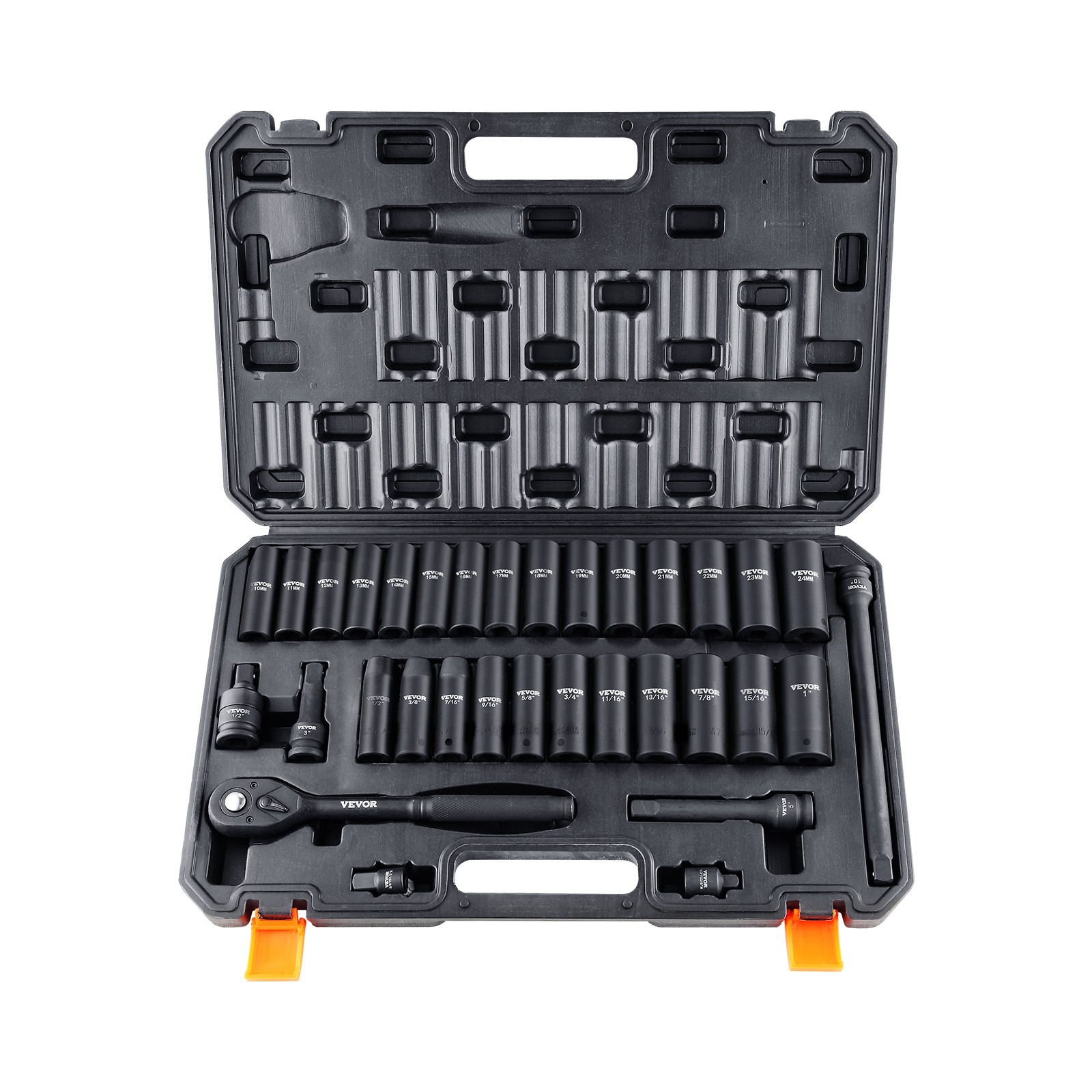 VEVOR Impact Sockets Set 33pcs 6-Point 1/2in Drive Bit Ratchet Tool Kit Case