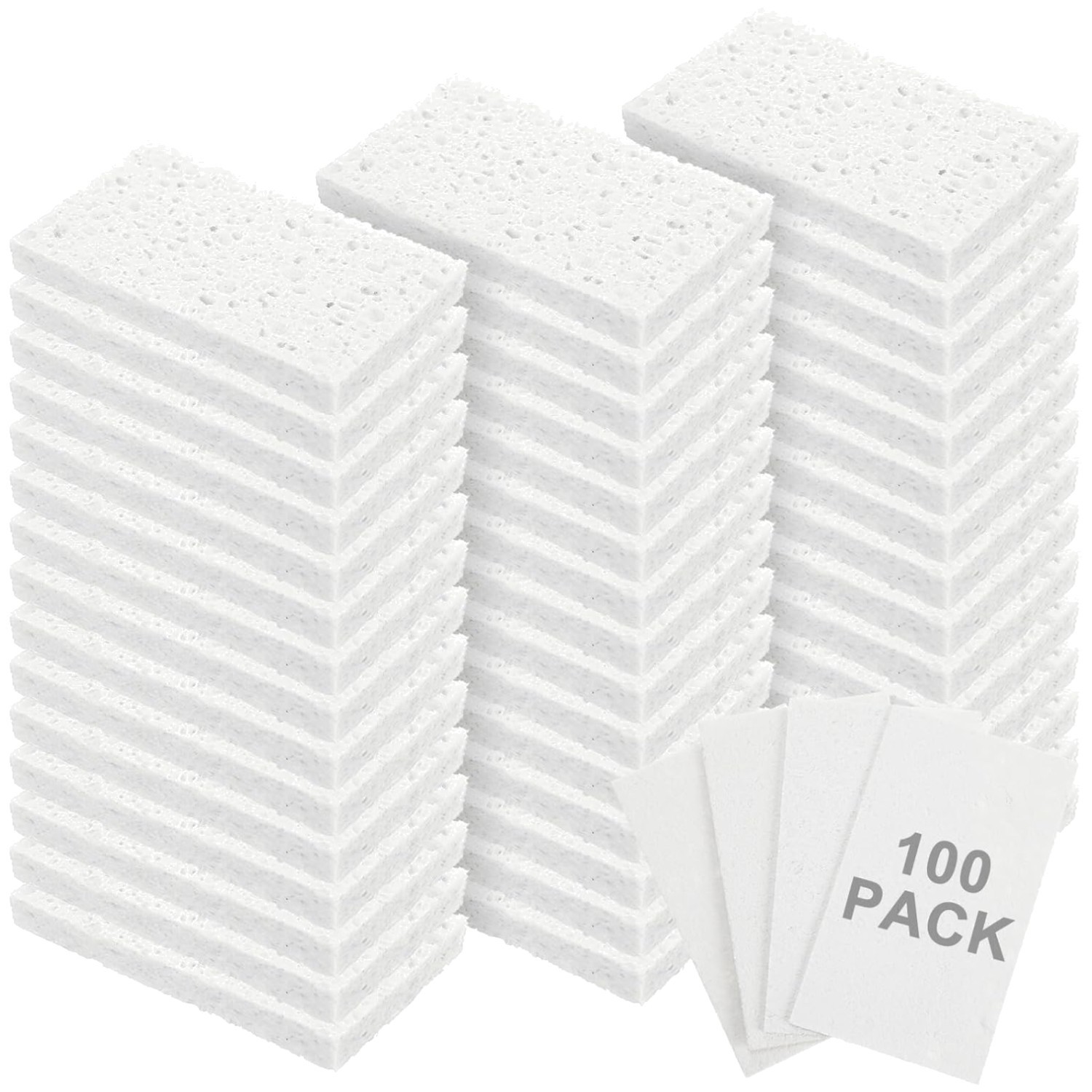 Durable Wood Pulp Sponges, 100 Pieces, White