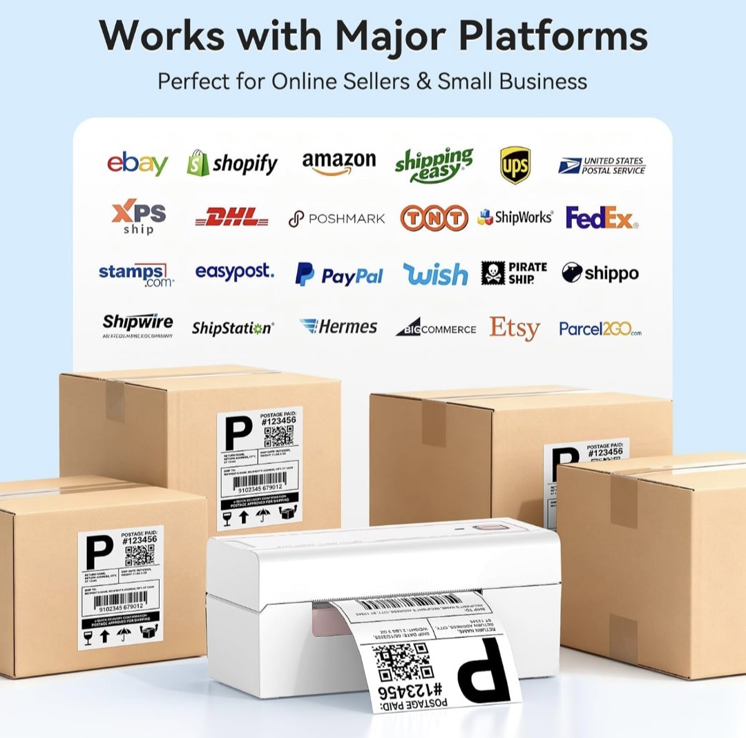 Bluetooth Thermal Shipping Label Printer, 4x6 Label Printer for Small Business