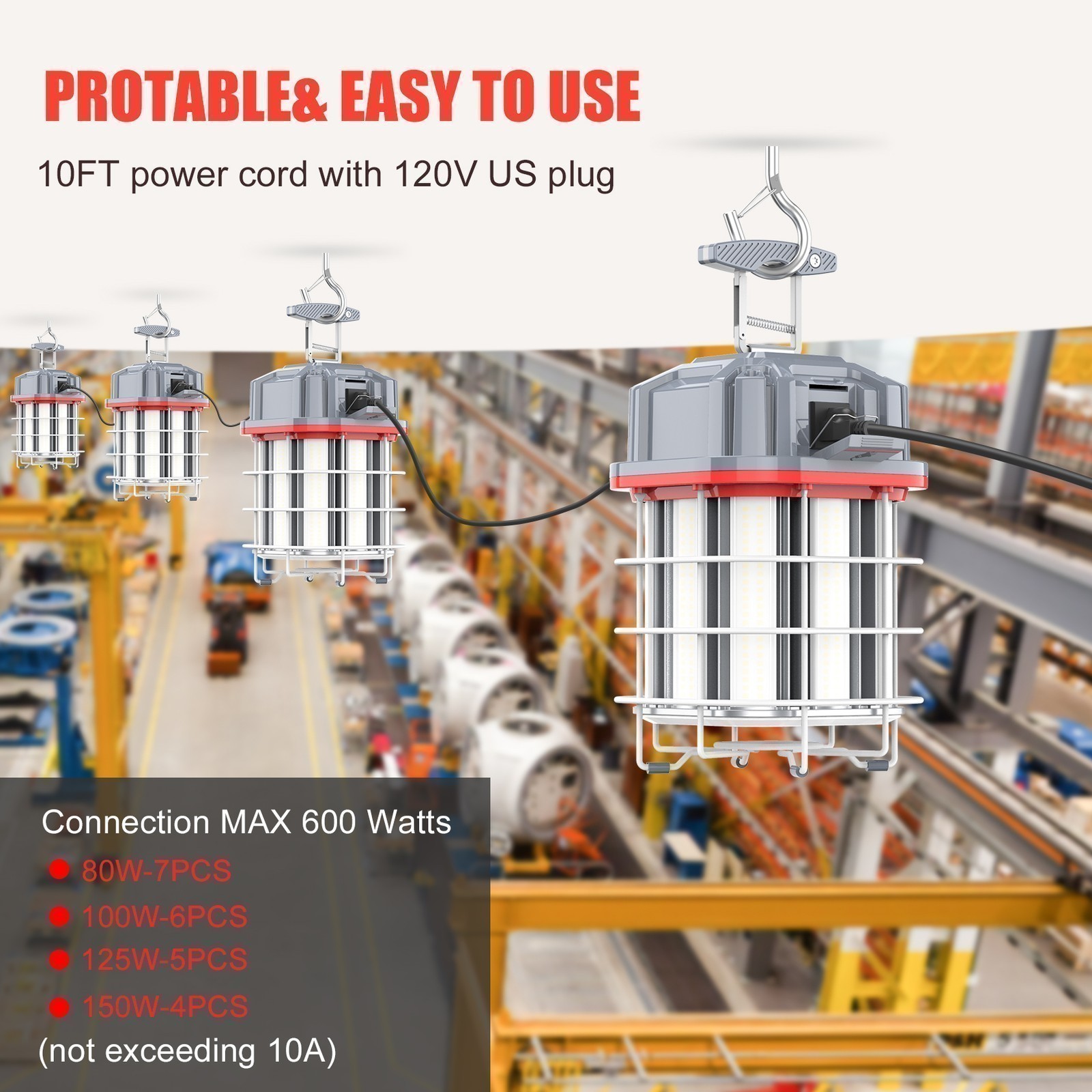 100W Led Temporary work light Construction Jobsite light 5000K Daylight Linkable