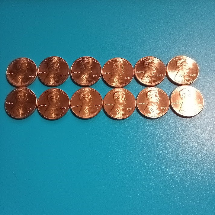 2025 2024 2023 2022 2021 2020 P D Lincoln Penny Set BU Spotted Read Description