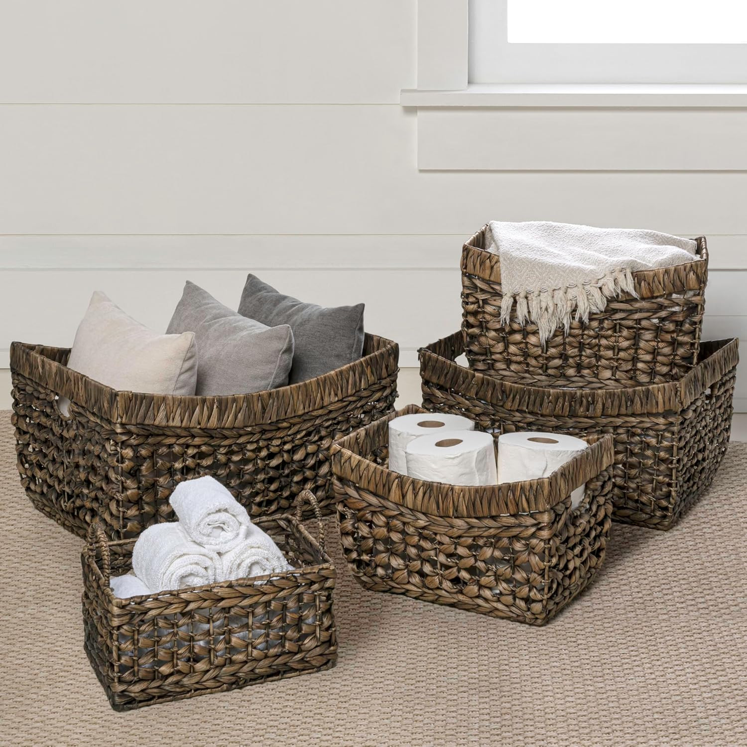 Aria Bohemian Handwoven Water Hyacinth Nesting Baskets - Set of 5