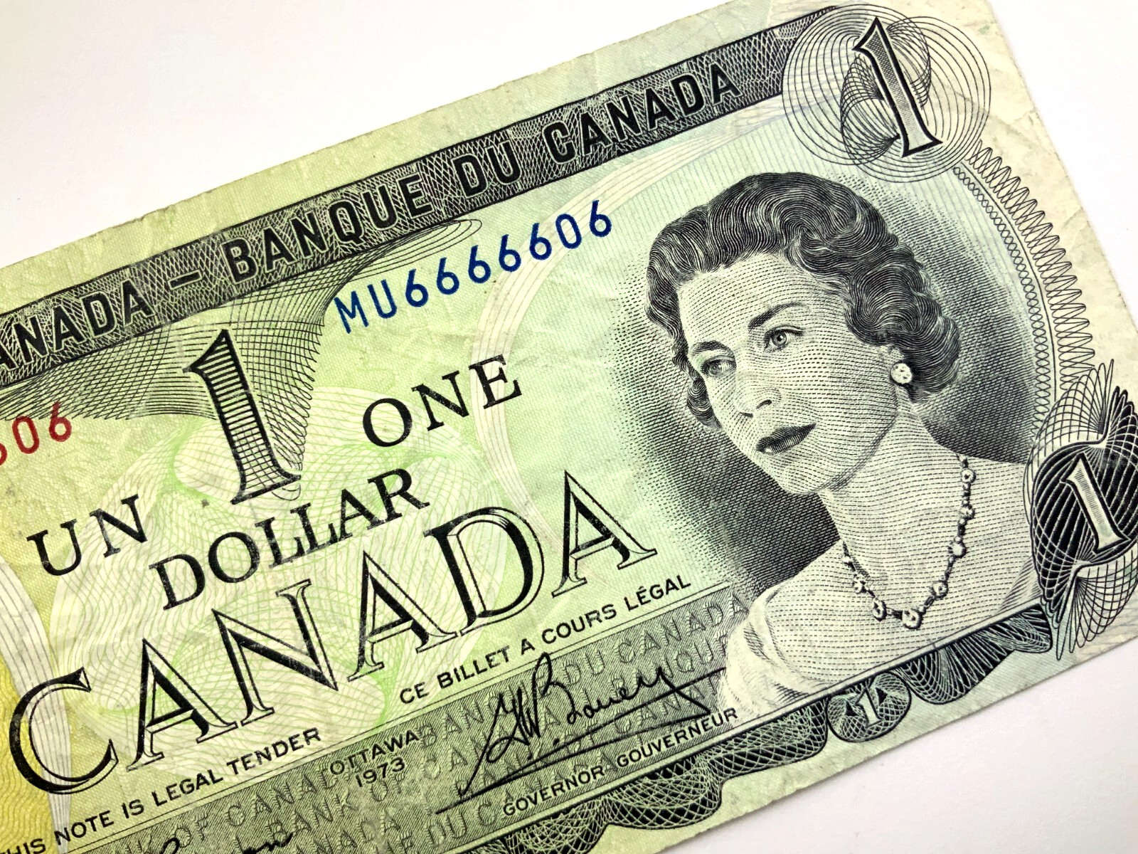 1973 Canada One 1 Dollar Banknote Almost 1 Digit MU6666606 Lawson Bouey Z455