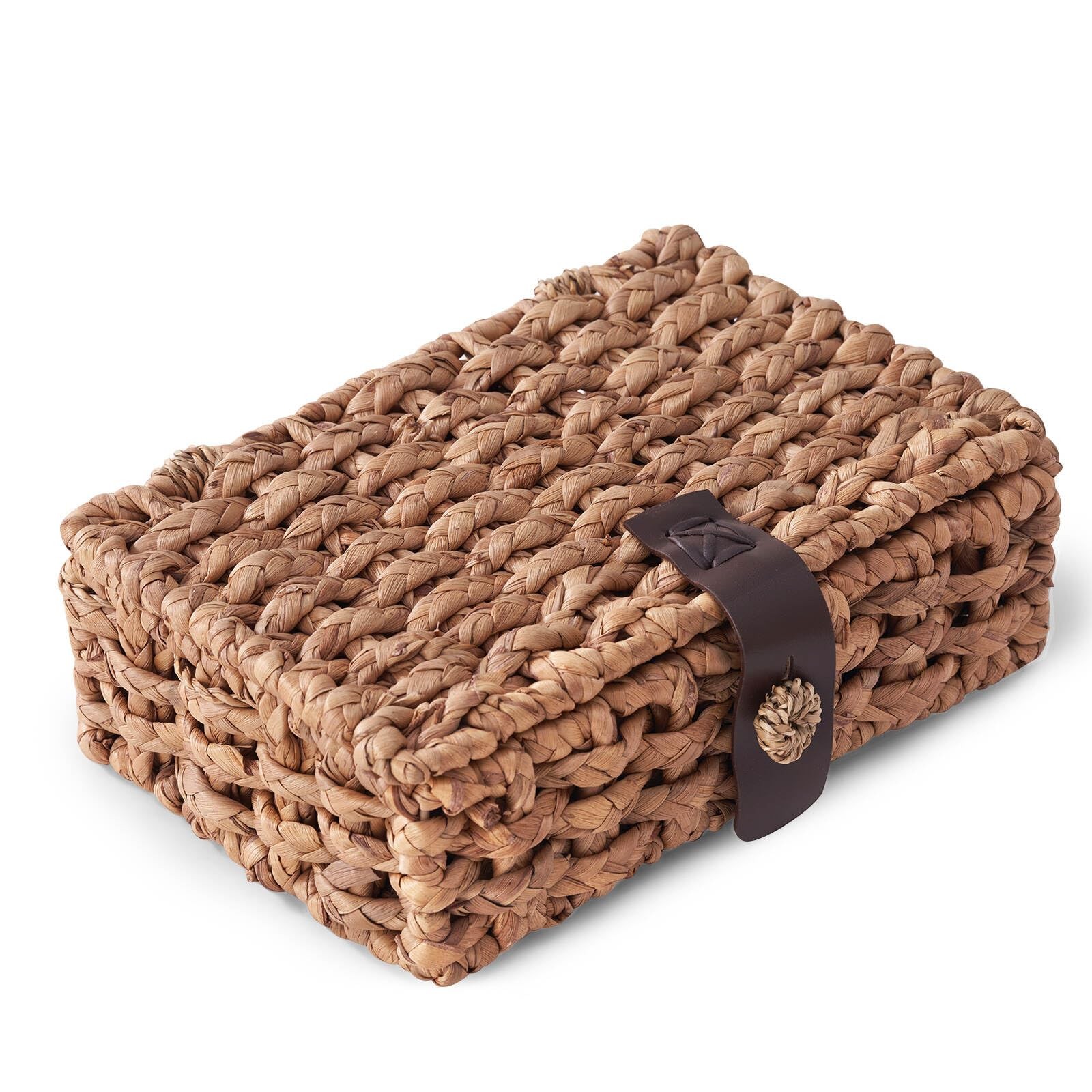 Decorative Box with Lid, Wicker Storage Basket, Water Hyacinth Woven Decorati...