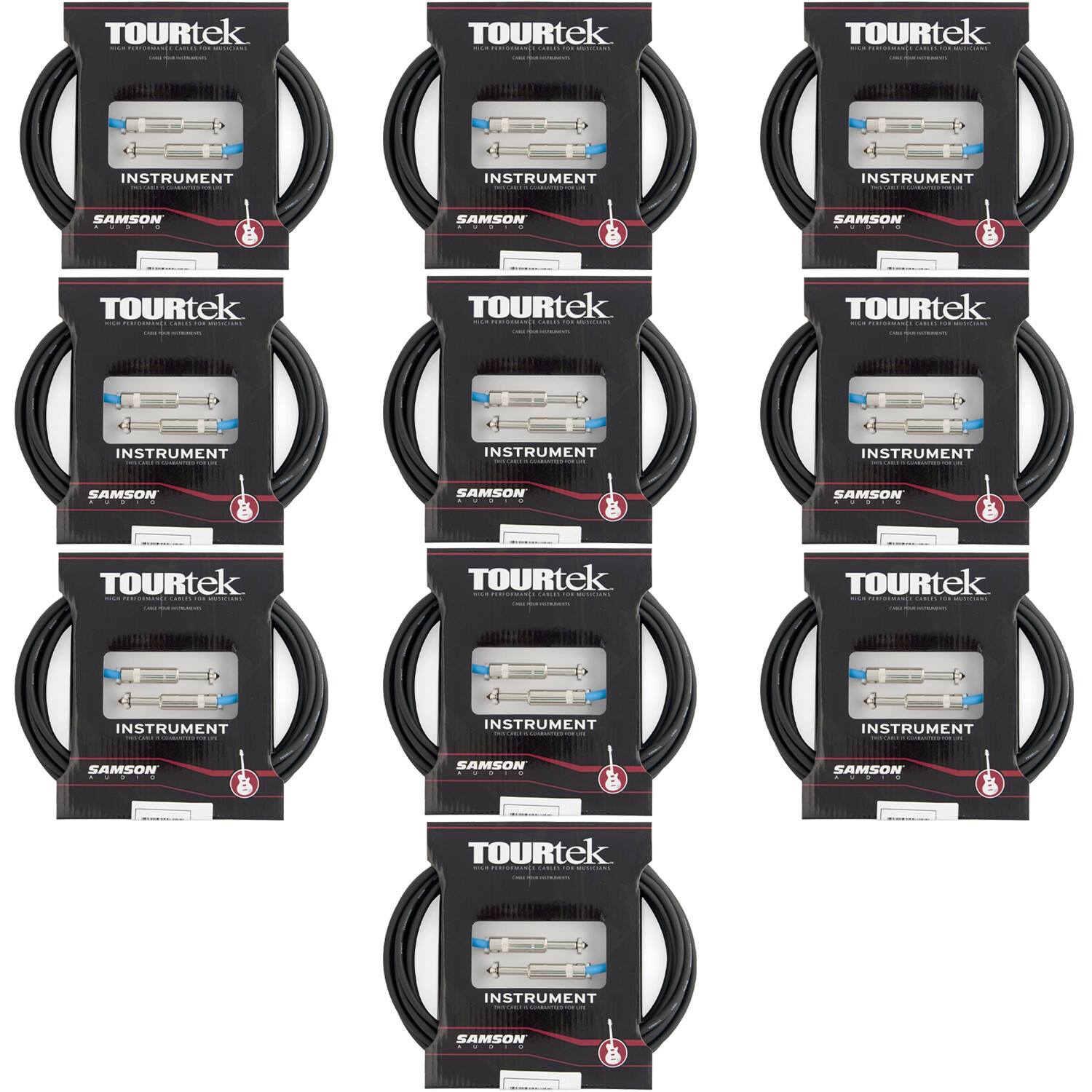 10-Pack Tourtek TI3 1/4" Instrument Cables, 3ft, Straight-Straight Connectors