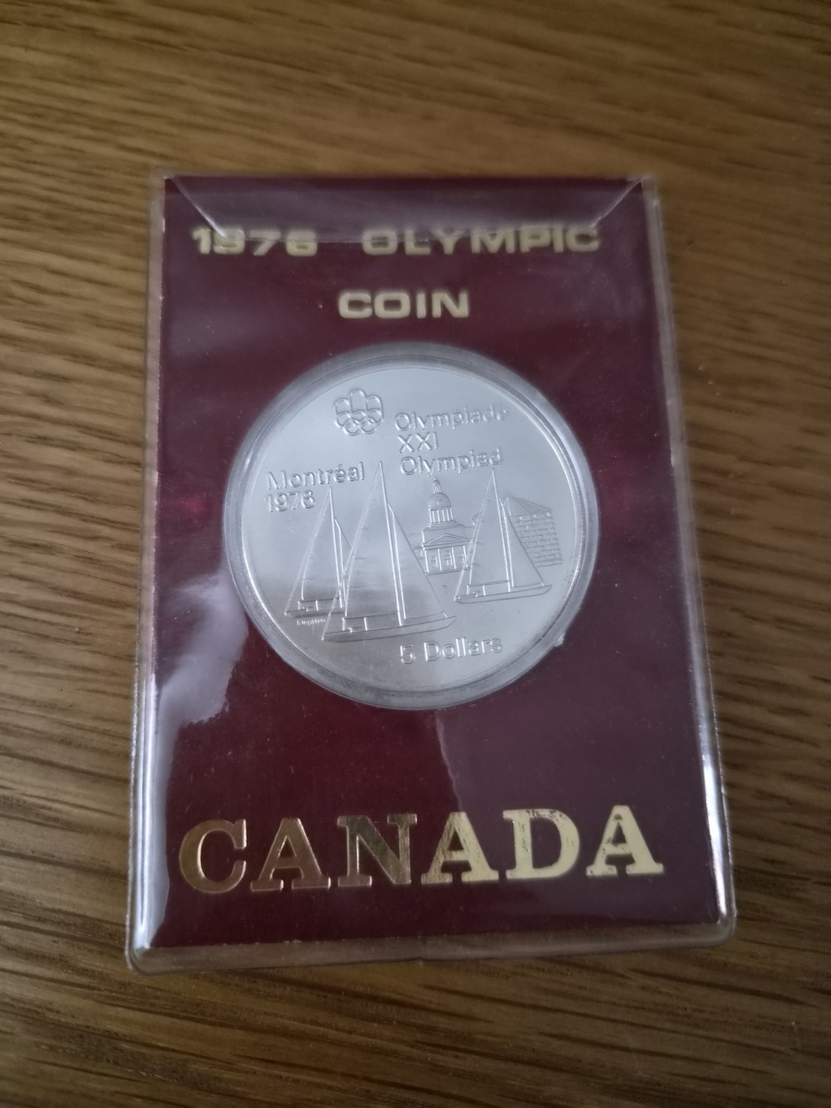 1976 Montreal Canada Olympics Silver 5 Dollar Coin Sailing Queen Elizabeth II