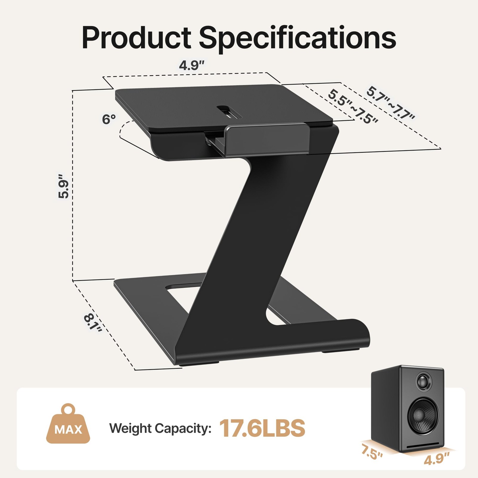 Desktop Speaker Stands Pair, Speaker Riser for Most Small & Medium Bookshelf Spe