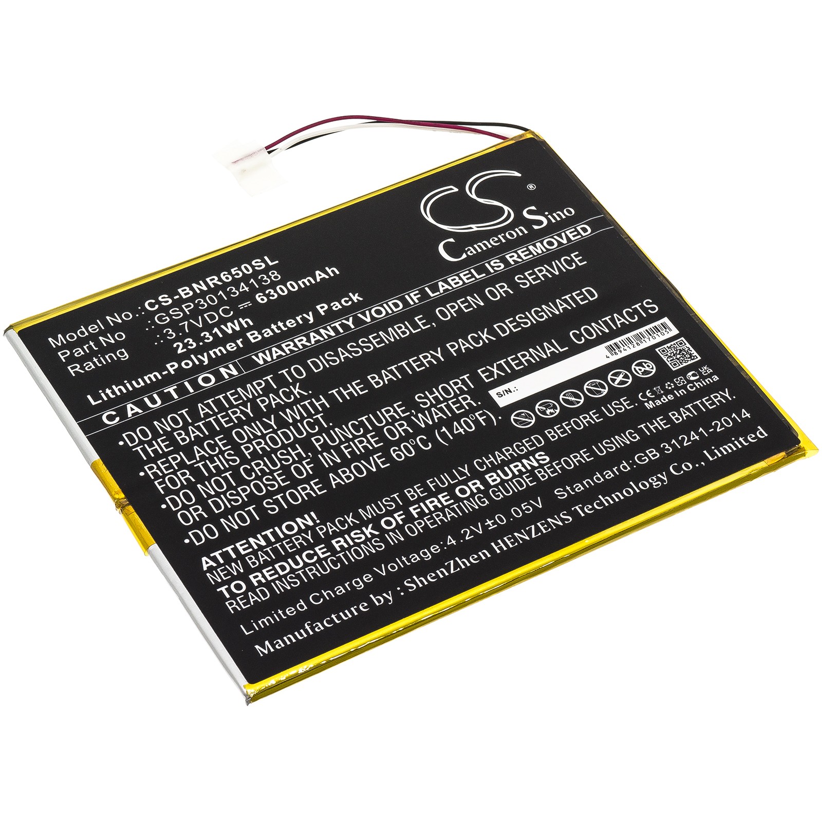 Battery for Barnes & Noble BNTV650 Nook 10.1 GSP30134138 Tablet CS-BNR650SL 3.8v