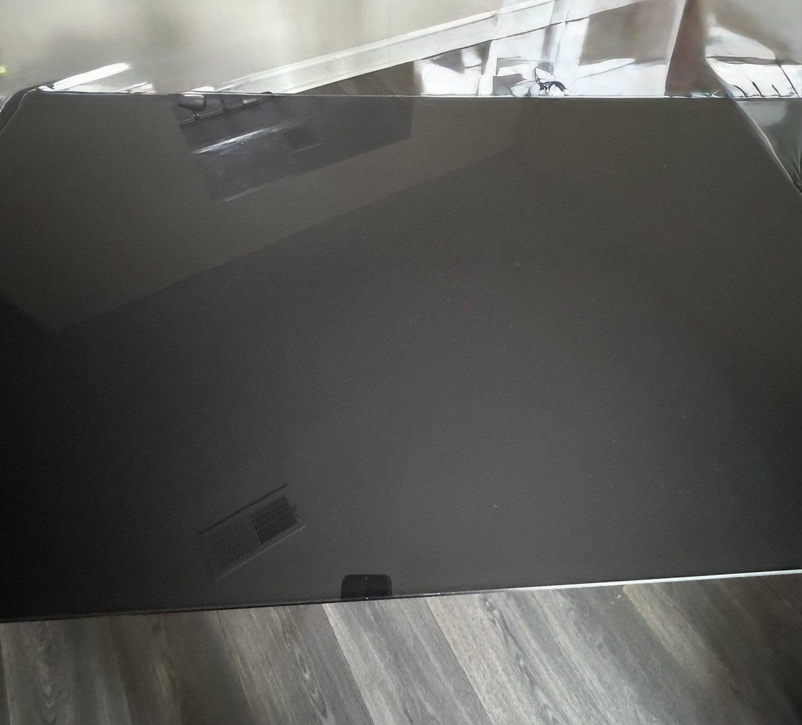 Modern Black Rectangular Dining Table Tempered Glass Top Metal Frame